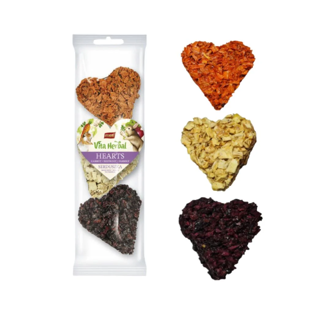 A&E Vitapol Vita Herbal Hearts Small Animal Treats Carrot, Beetroot & Parsnip, 3pk - Image 1