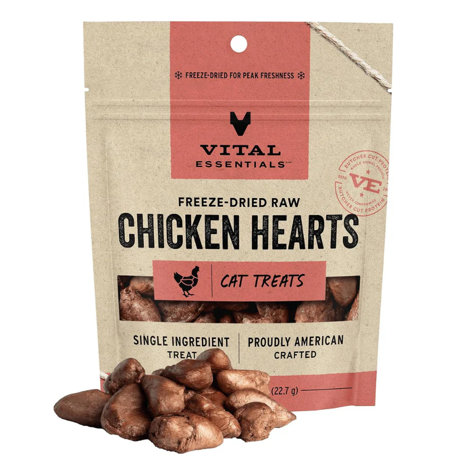 Vital Essentials Freeze-Dried Chicken Hearts for Cats .8oz - Image 1
