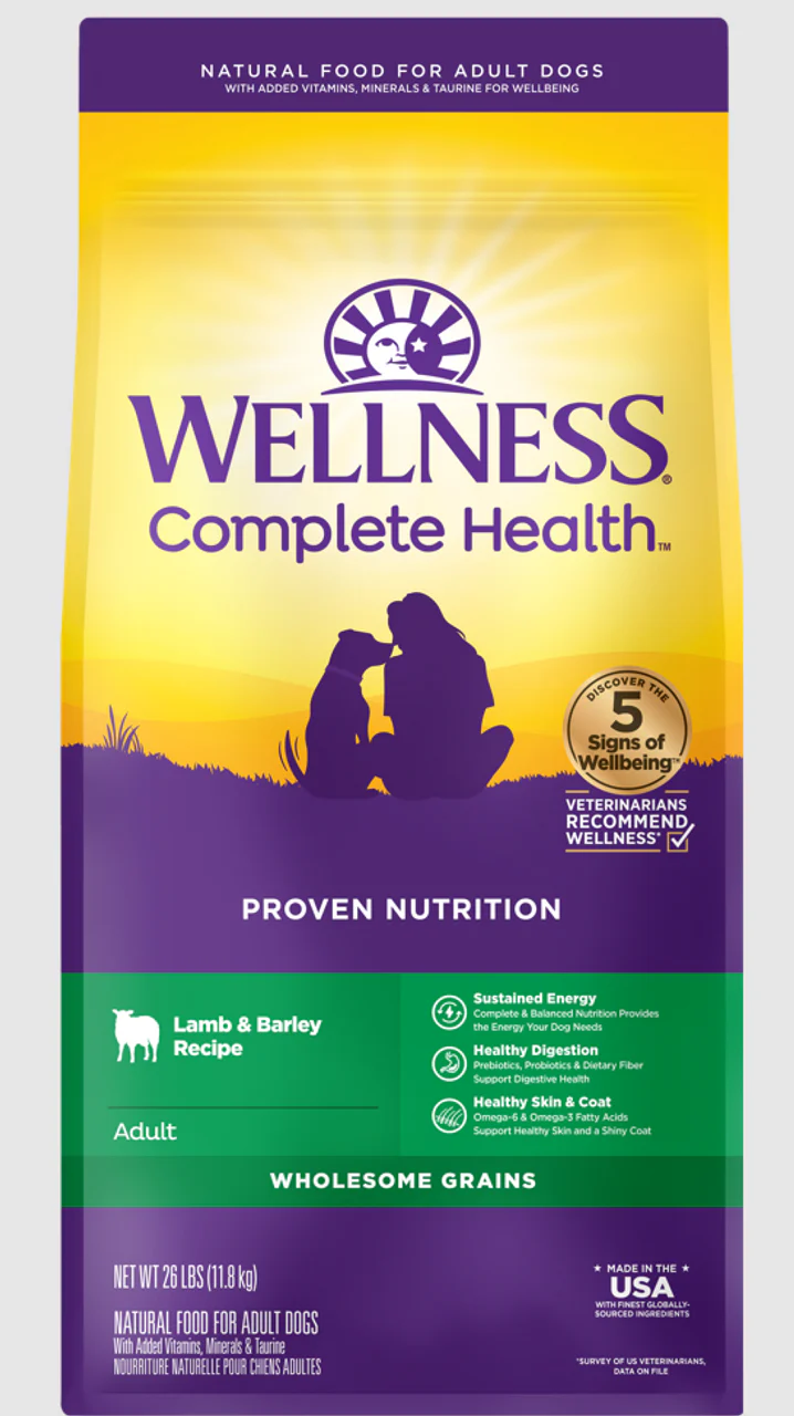 Wellness Complete Health Adult Dry Dog Food Lamb & Barley Recipe 26lb Bag - Image 1