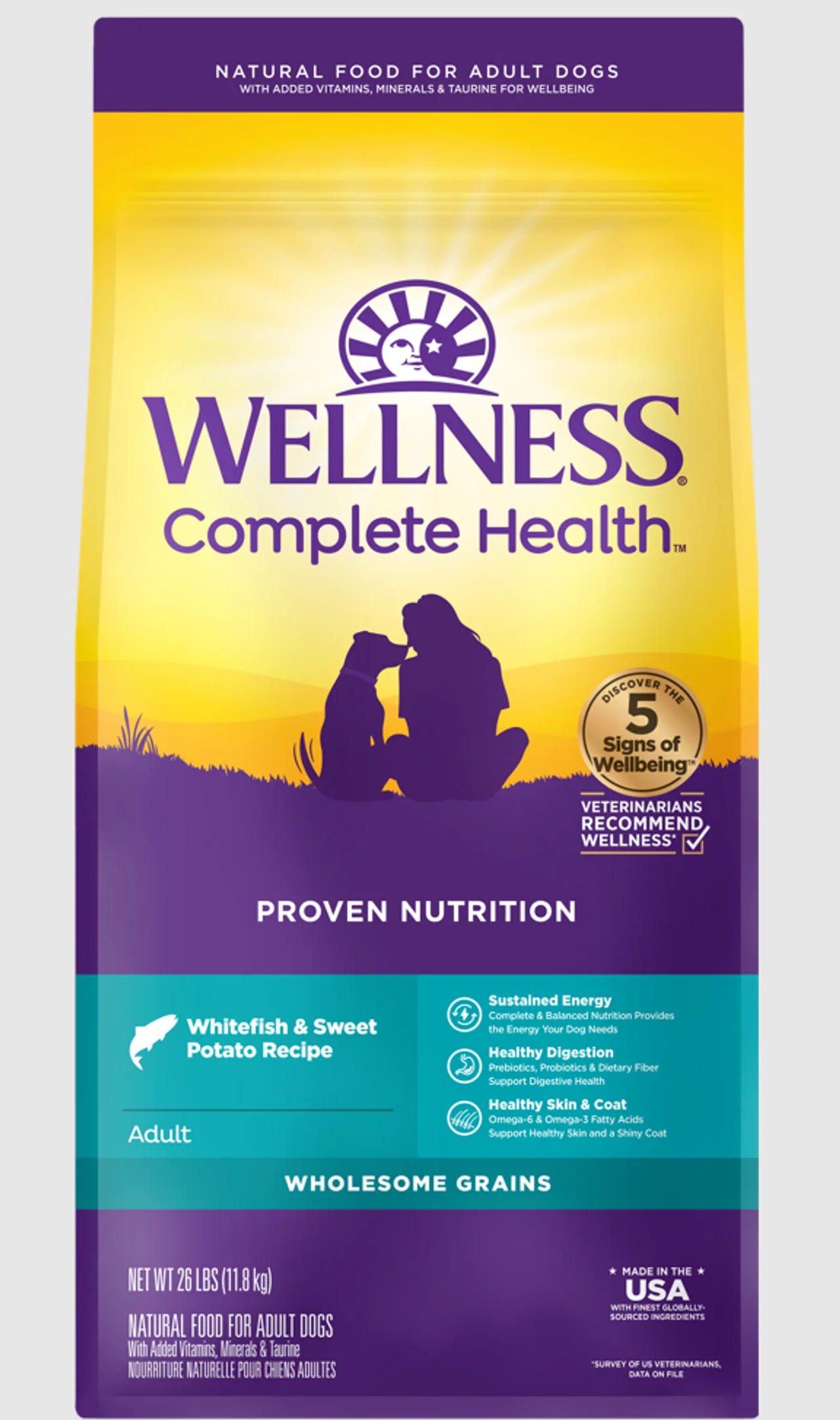 Wellness Complete Health Adult Dry Dog Food Whitefish & Sweet Potato Recipe 26lb Bag - Image 1