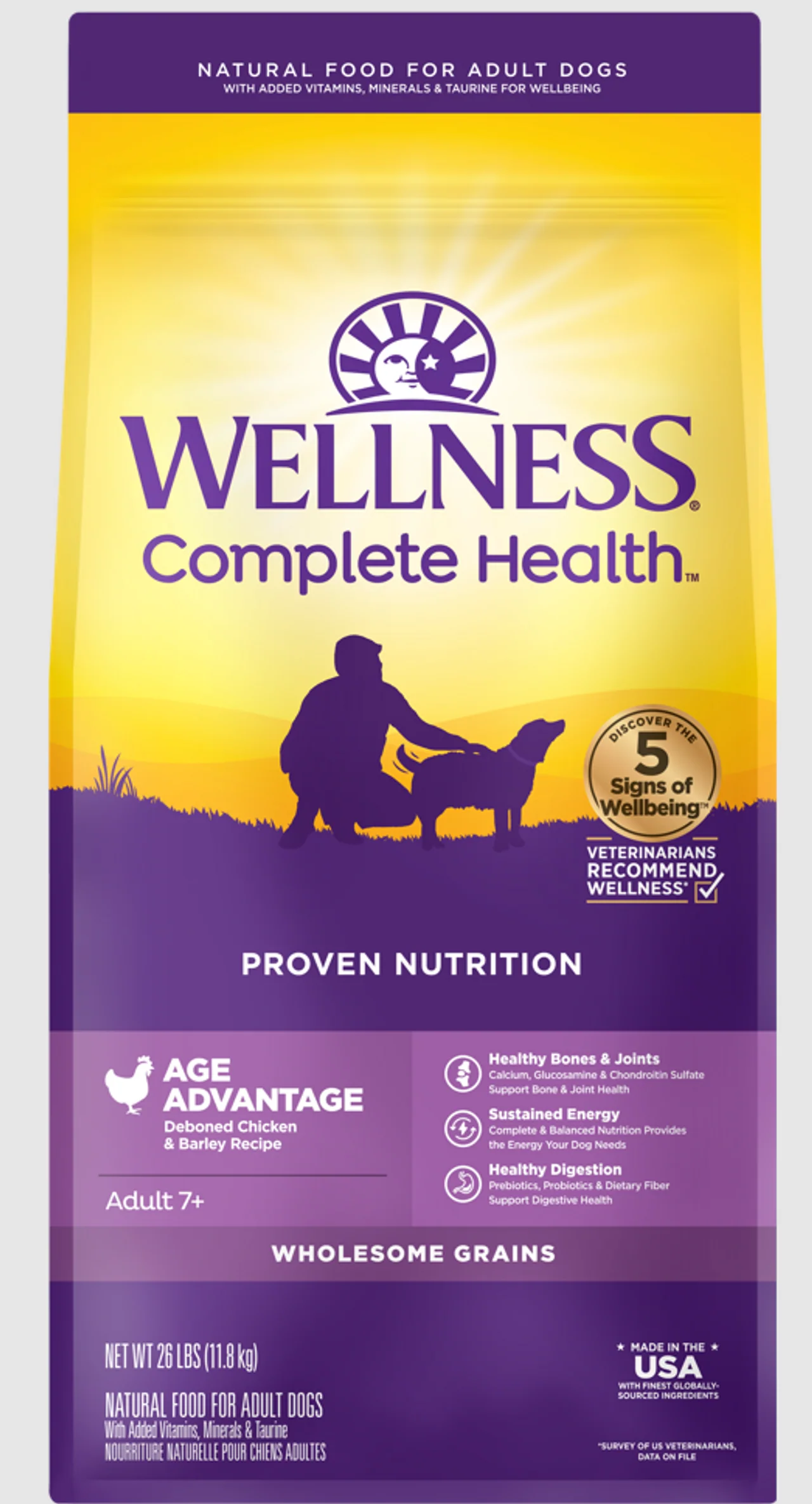 Wellness Complete Health Senior Dry Dog Food Age Advantage Deboned Chicken & Barley Recipe 26lb Bag - Image 1