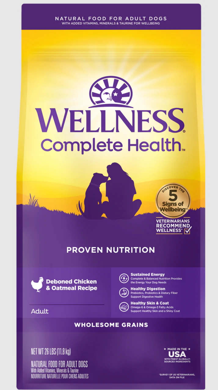 Wellness Complete Health Adult Dry Dog Food Deboned Chicken & Oatmeal Recipe 26lb Bag - Image 1