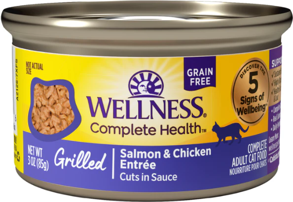 Wellness Can Cat Complete Health Grilled Salmon Chicken Dinner Cut in Sauce 3oz - Image 1