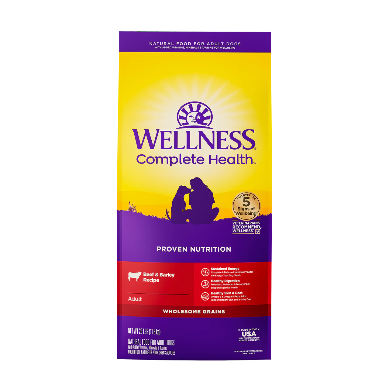 Wellness Complete Health Adult Dry Dog Food Beef & Barley Recipe 26lb Bag - Image 1
