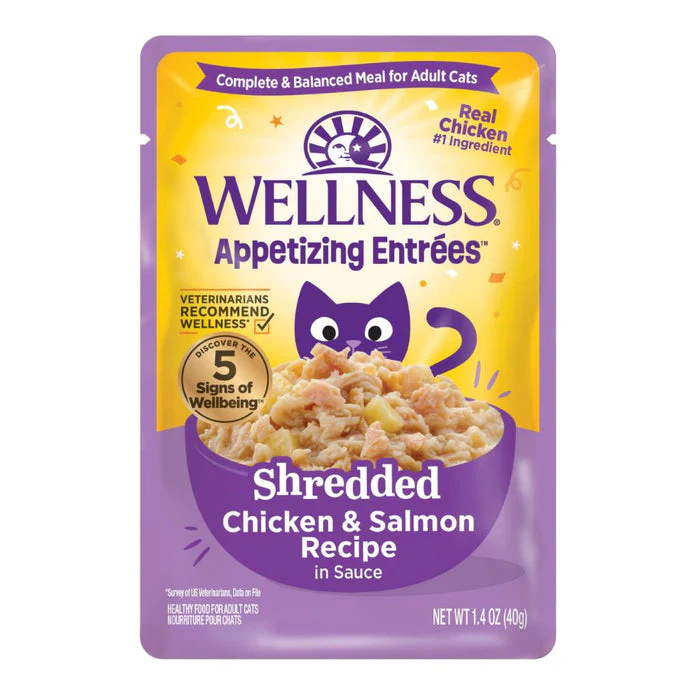 Wellness Cat Appetizing Entrees Shredded Chicken & Salmon in Sauce 1.4oz - Image 1