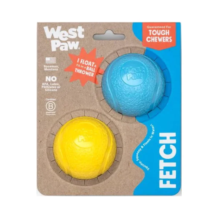 West Paw Boundr Ball for Dogs Small 2pk Blue Yellow