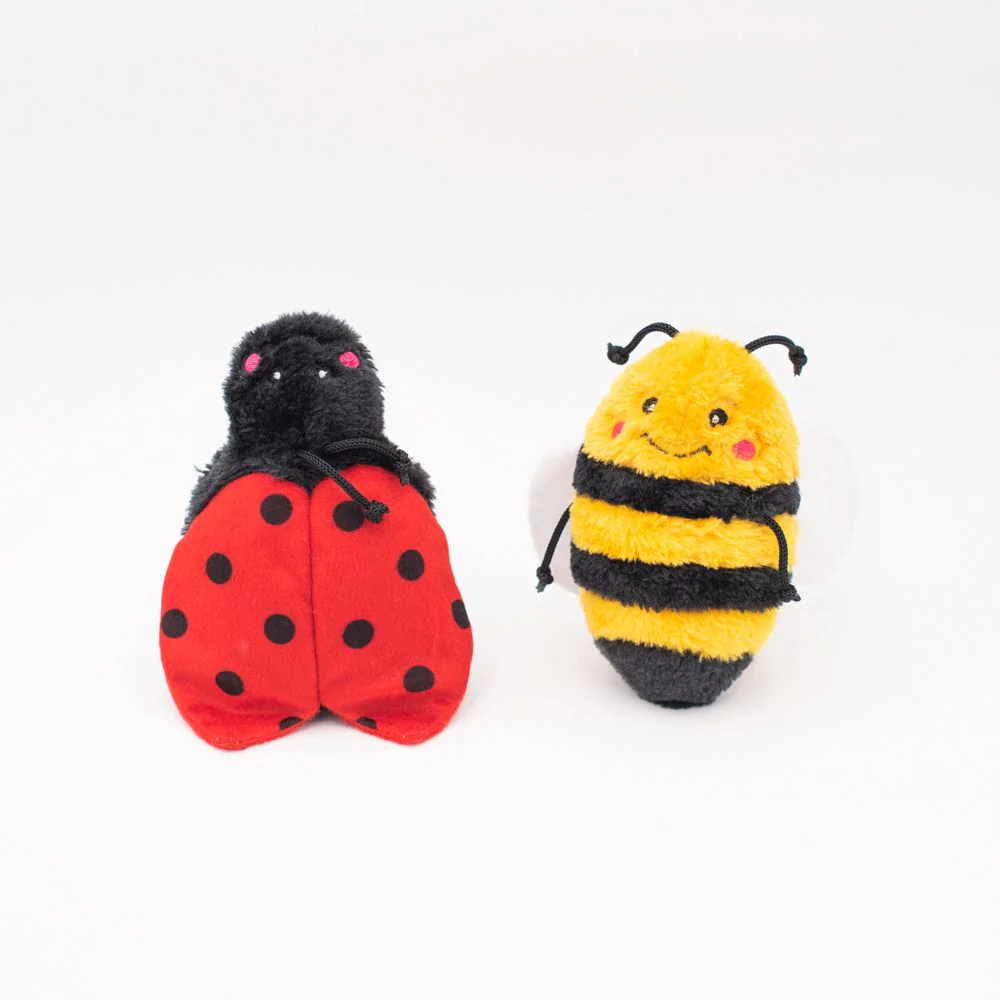 Zippypaws Plush Dog Toy Crinkle 2pk Bee and Ladybug - Image 1