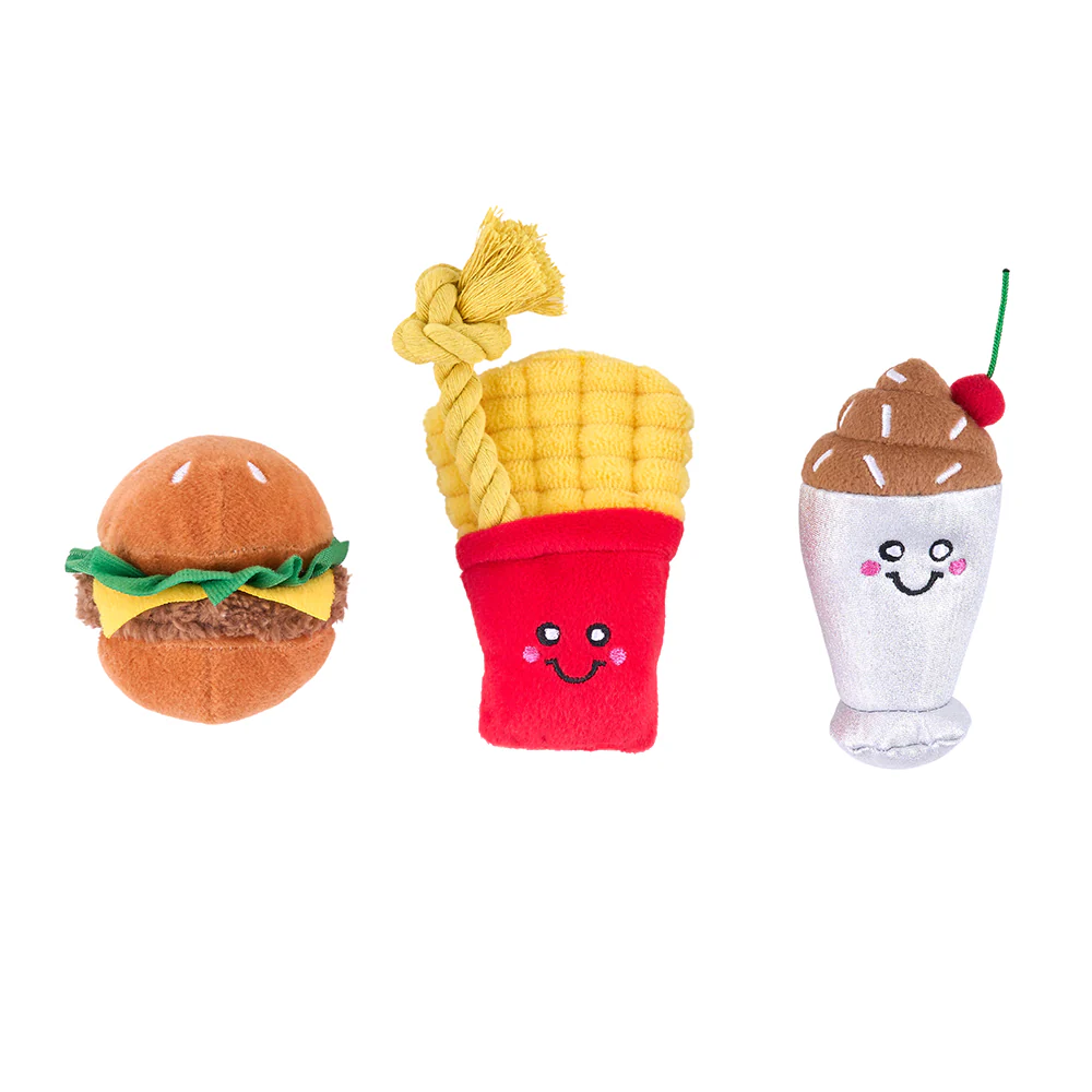 Zippypaws Plush Dog Toy Miniz 3 Pack Fast Foods - Image 1