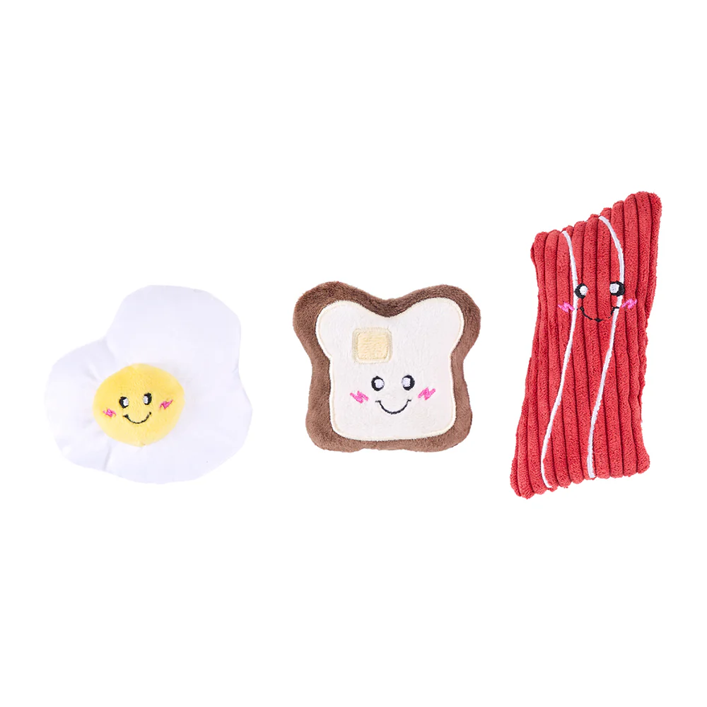Zippypaws Plush Dog Toy Miniz 3 Pack Breakfast Foods - Image 1