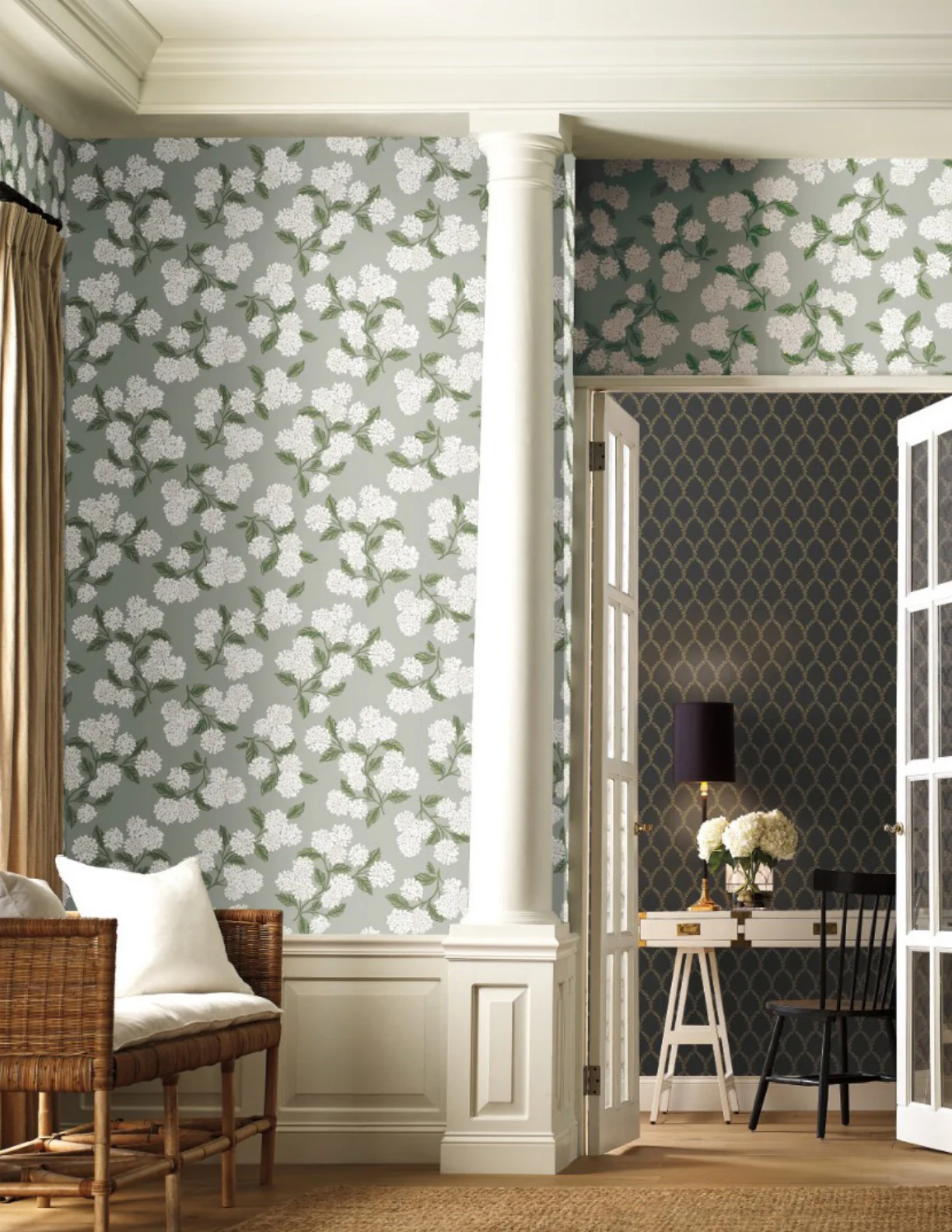 Hydrangea Dreaming Wallpaper, Grey - Image 1