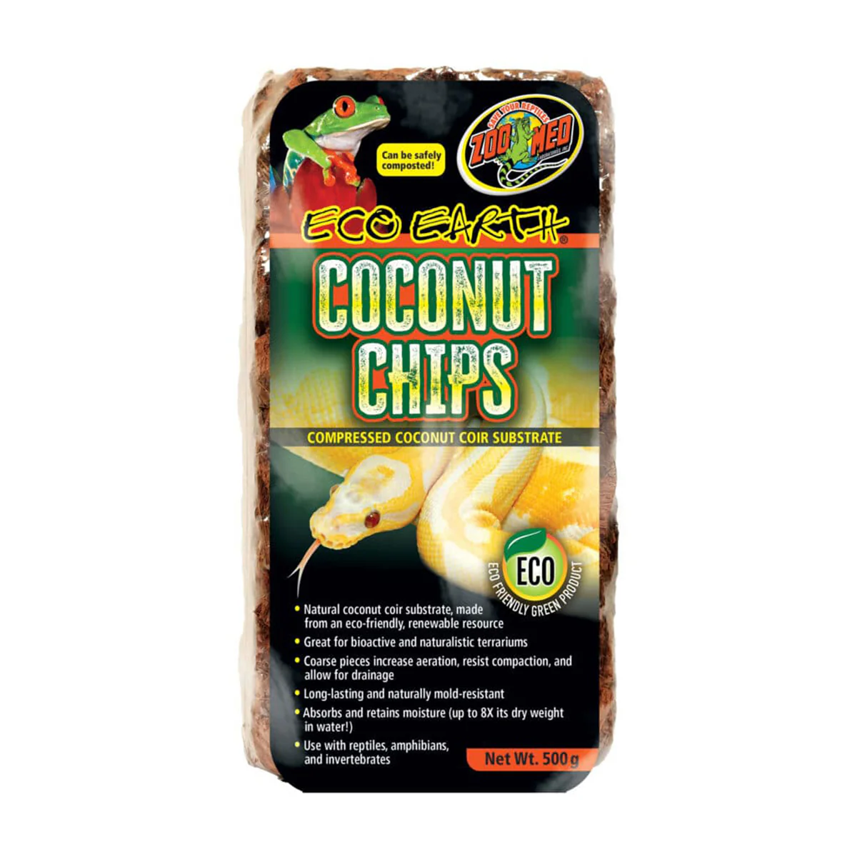 Zoo Med Eco Earth Coconut Chips, 500g Compressed Brick - Image 1