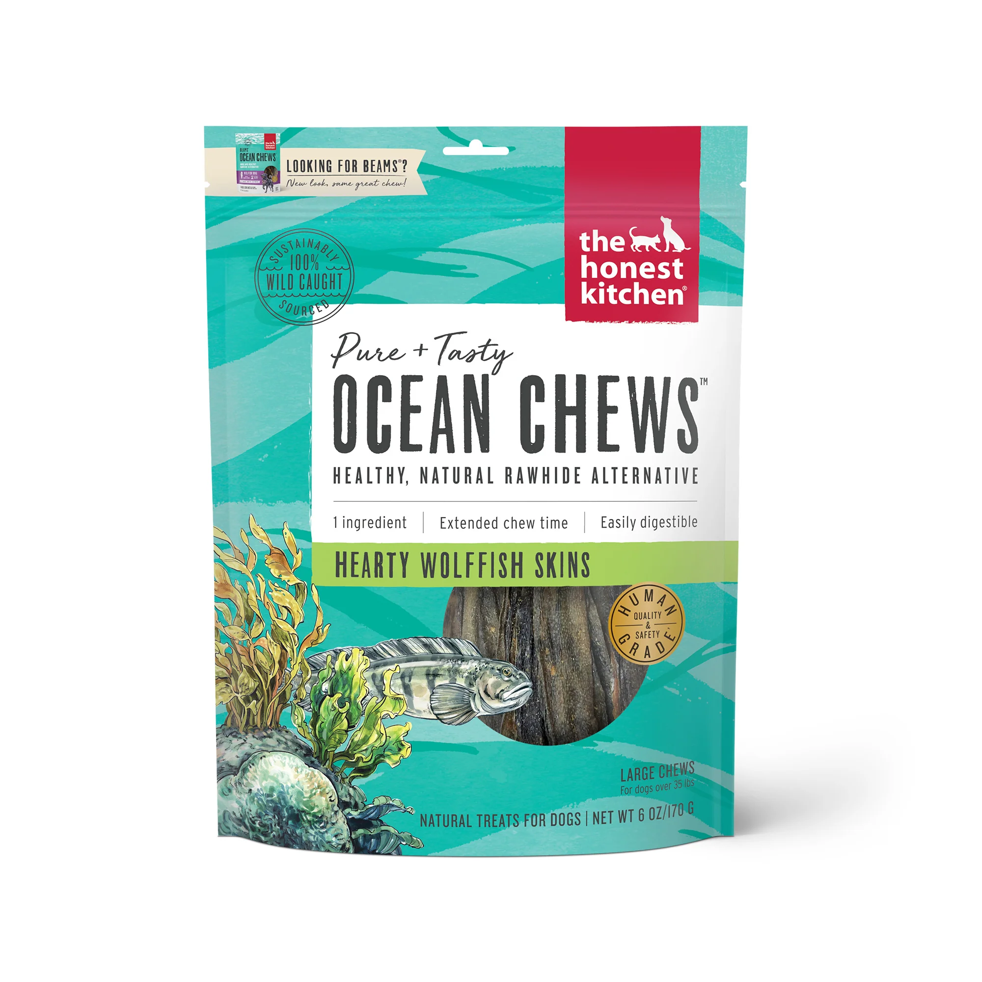 The Honest Kitchen Ocean Chews Hearty Wolffish Skins Dog Treats 6oz - Image 1