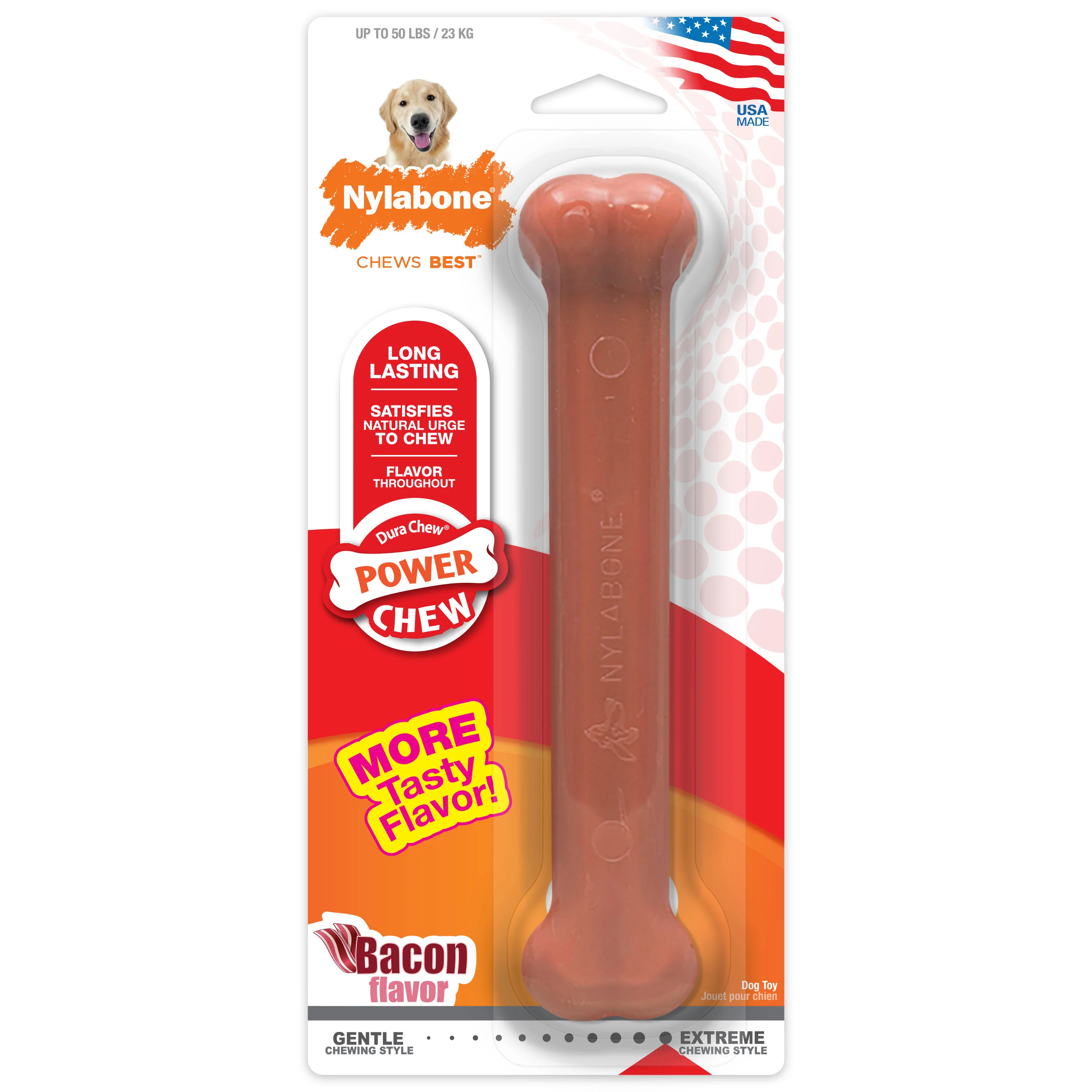 Nylabone Power Chew Dog Toy Bacon Large/Giant - Image 1