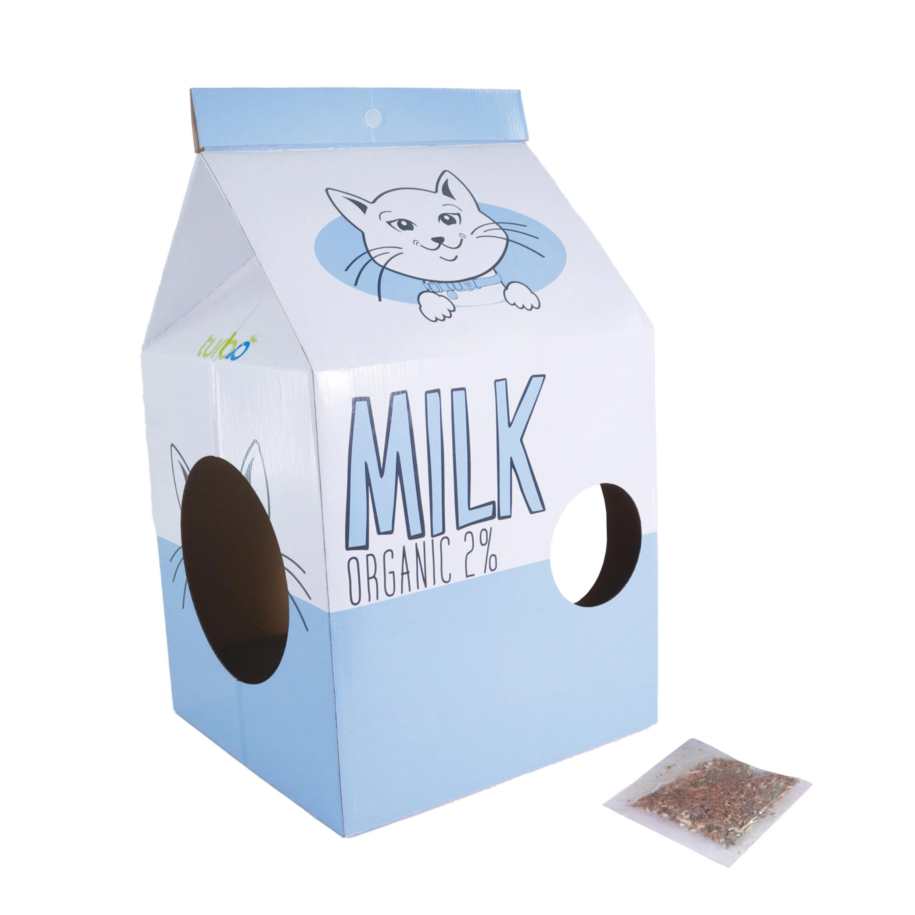 Coastal Turbo Milk Carton Cat Scratcher Blue - Image 1