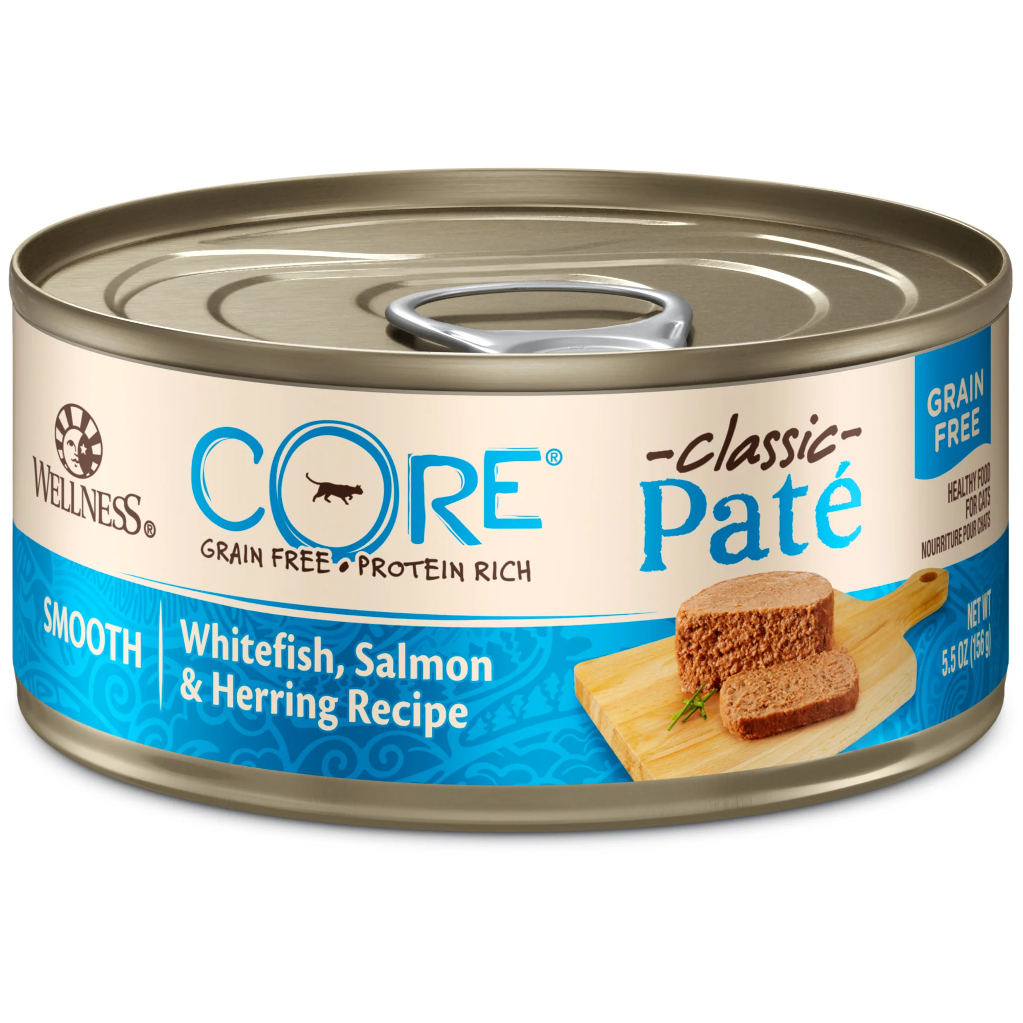 Wellness CORE Natural Grain Free Wet Canned Cat Food Whitefish Salmon & Herring 5.5oz Can - Image 1