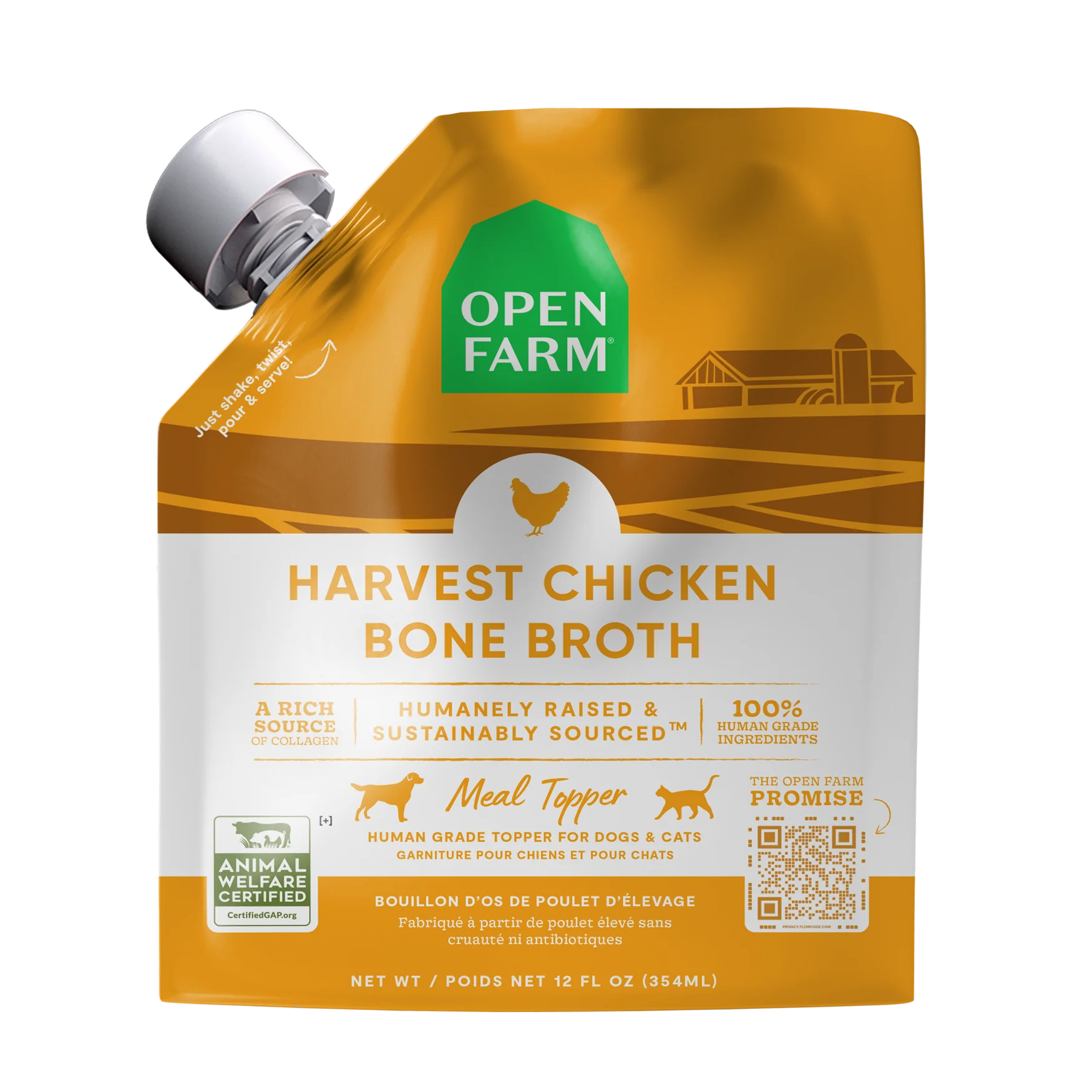 Open Farm Harvest Chicken Bone Broth For Dogs & Cats 33.8oz Tetra
