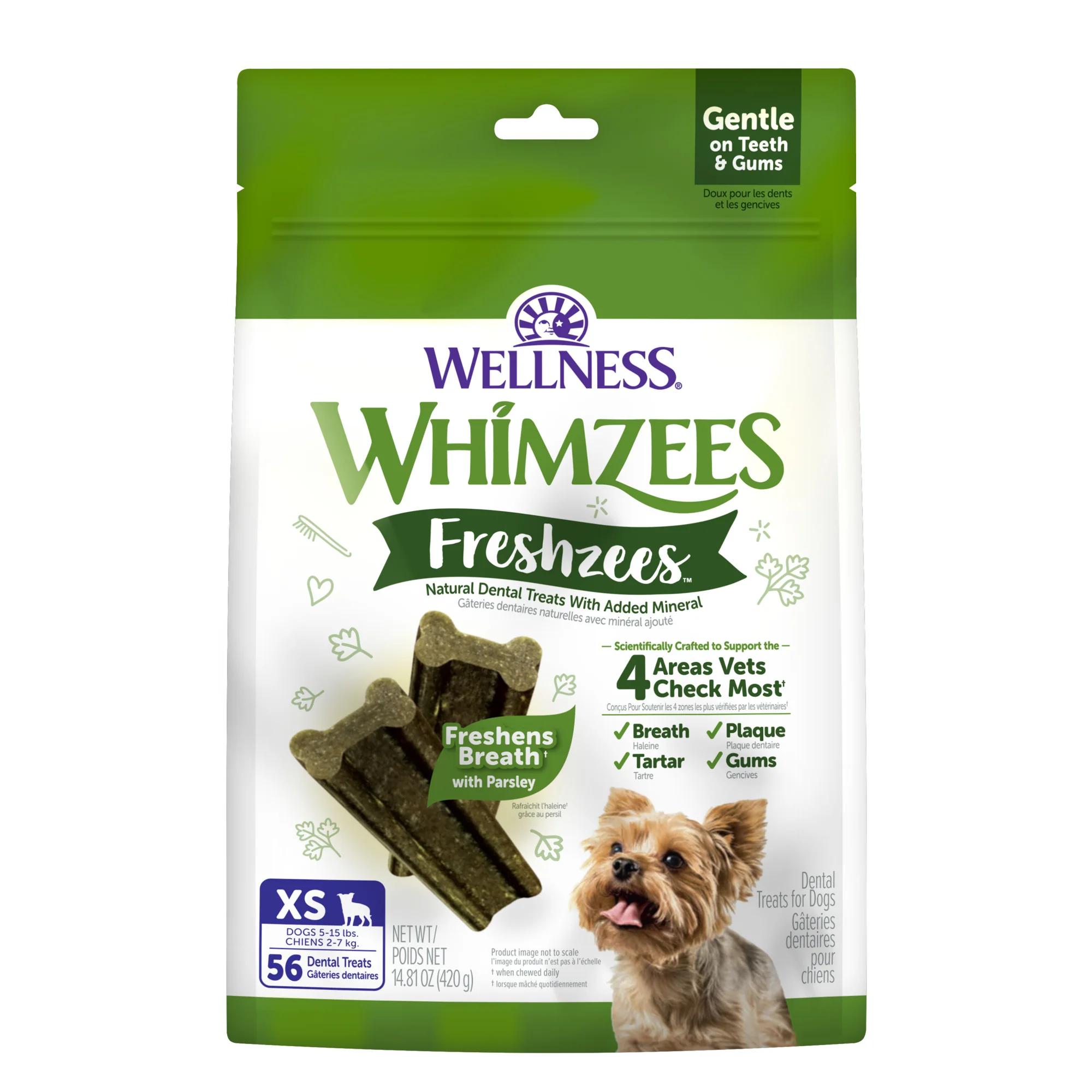 WHIMZEES Wellness Freshzees Dog Dental Treats, Natural Chews, Extra Small Size Stick 56ct - Image 1
