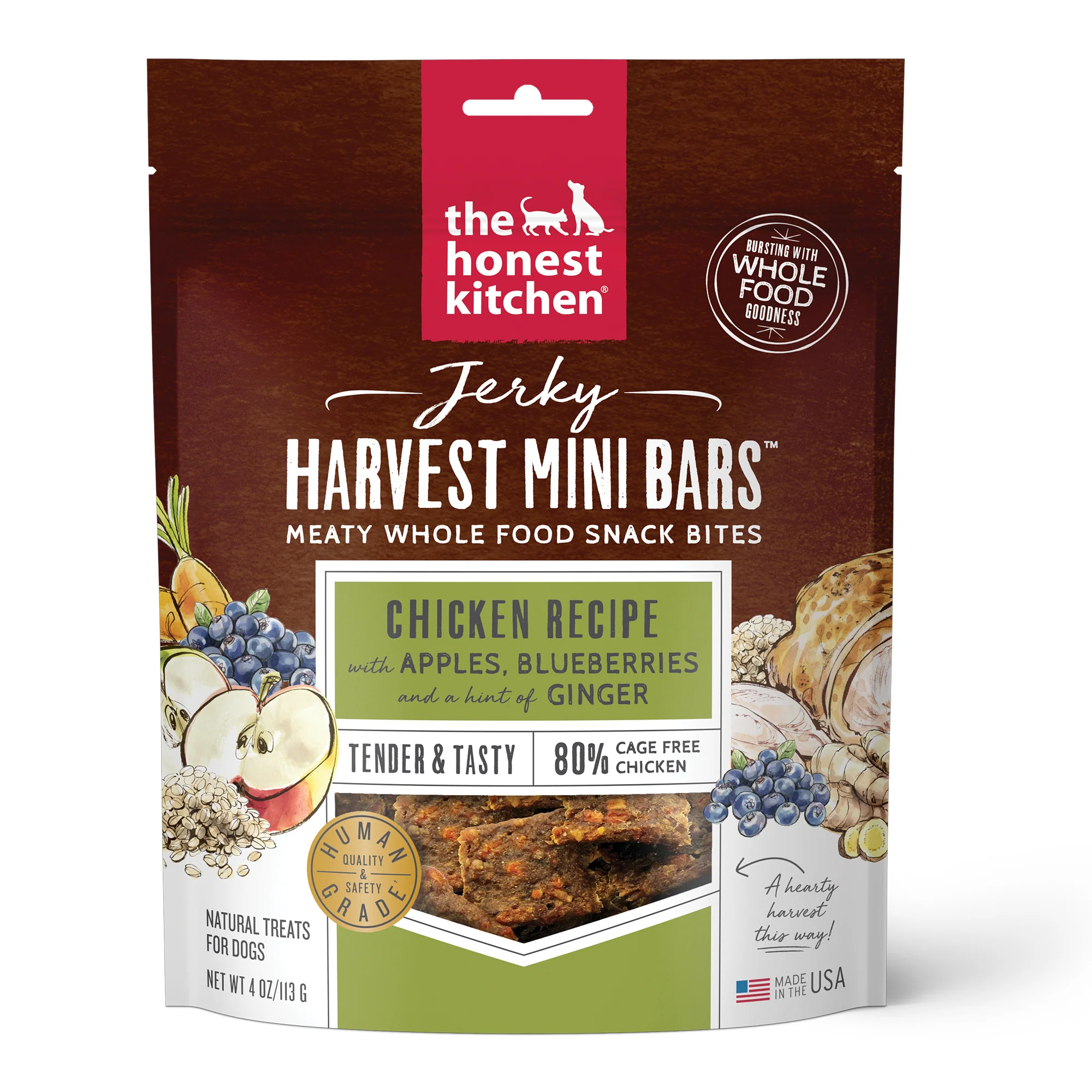 The Honest Kitchen Jerky Harvest Mini Bars: Chicken Recipe With Apples & Blueberries, 4oz - Image 1