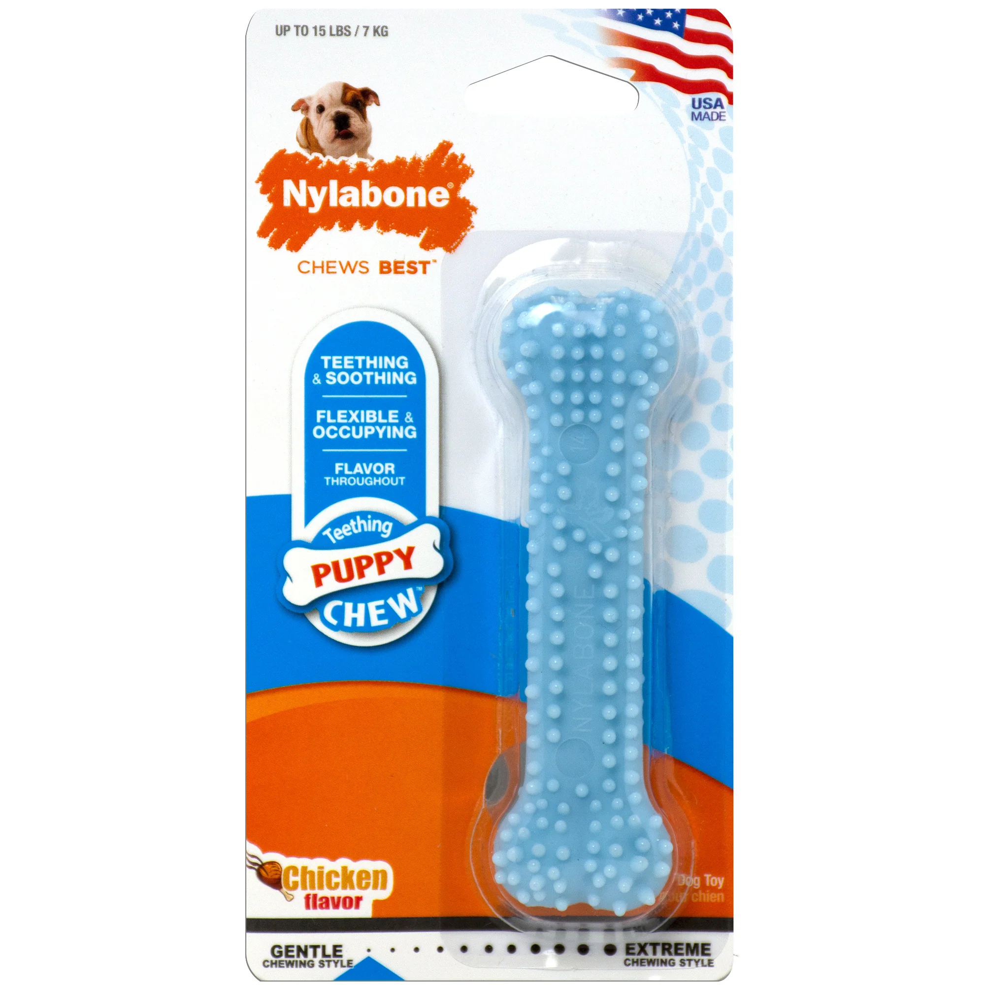 Nylabone Puppy Teething & Soothing Flexible Chew Toy Chicken Blue X-Small/Petite - Image 1