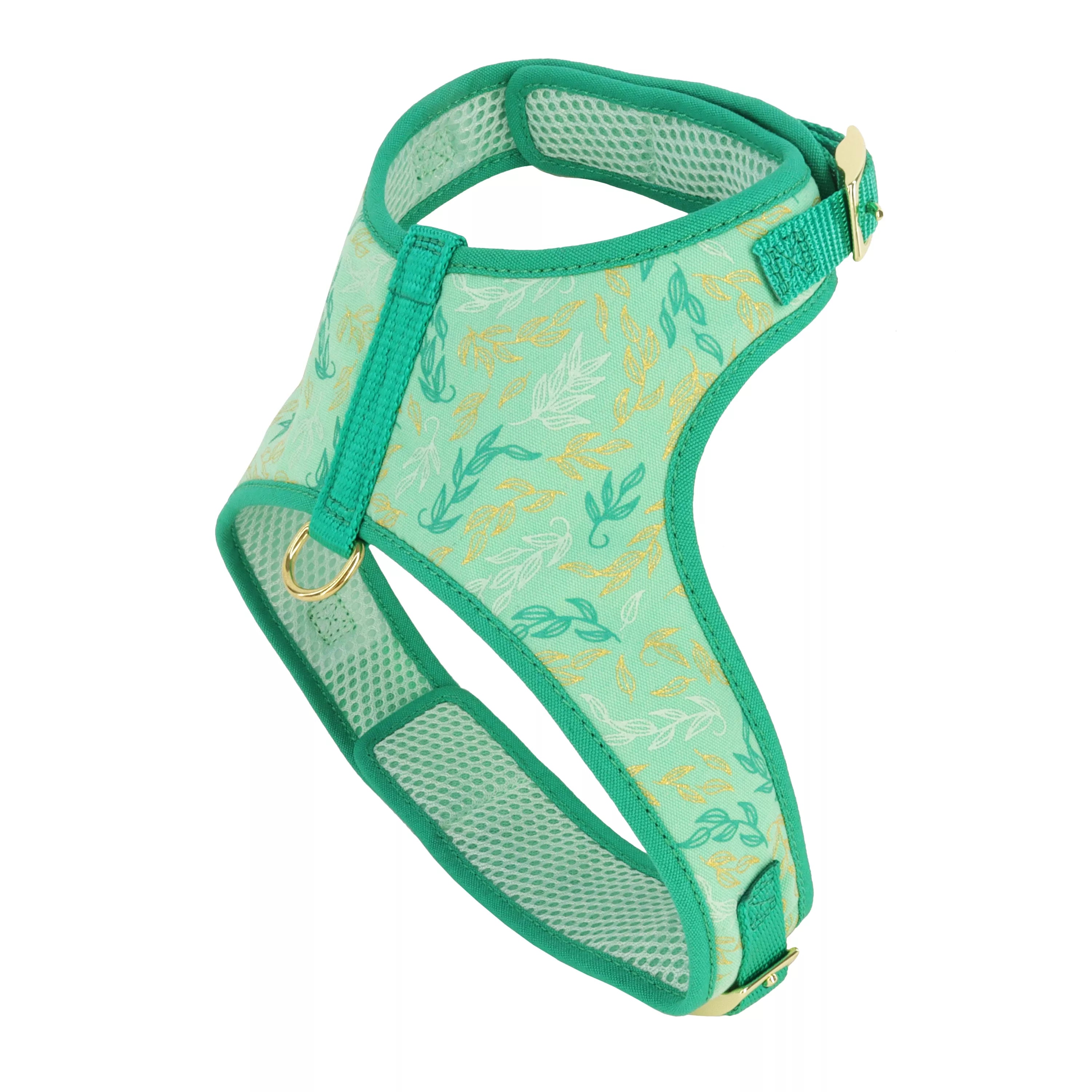 Coastal Accent Metallic Adjustable 5/8in Wide 20-24in Dog Harness Green Leaves - Image 1