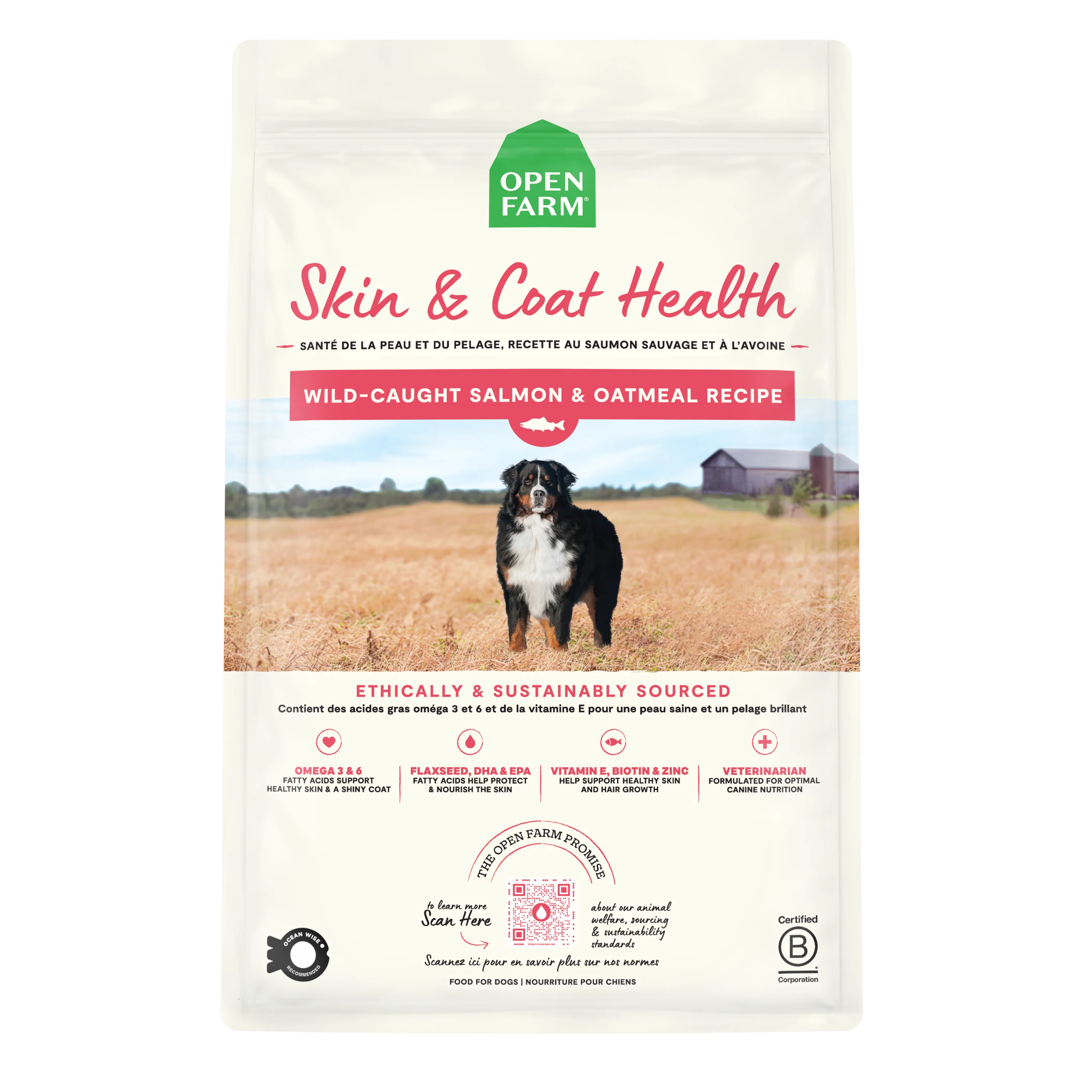 Open Farm Skin & Coat Health, Wild-Caught Salmon & Oatmeal Recipe Dry Dog Food 22lb Bag