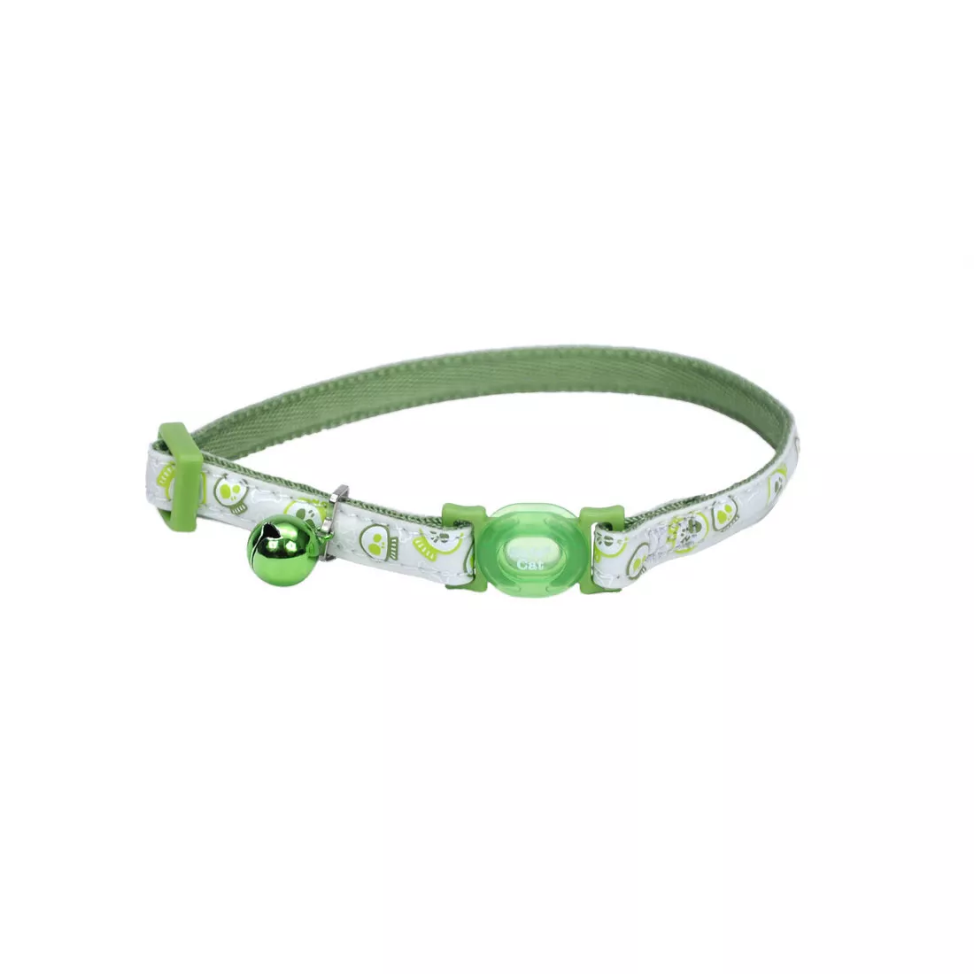 Coastal Safe Cat 3/8in Wide 8-12in Glow in the Dark Breakaway Collar Glowing Lime Skulls - Image 1