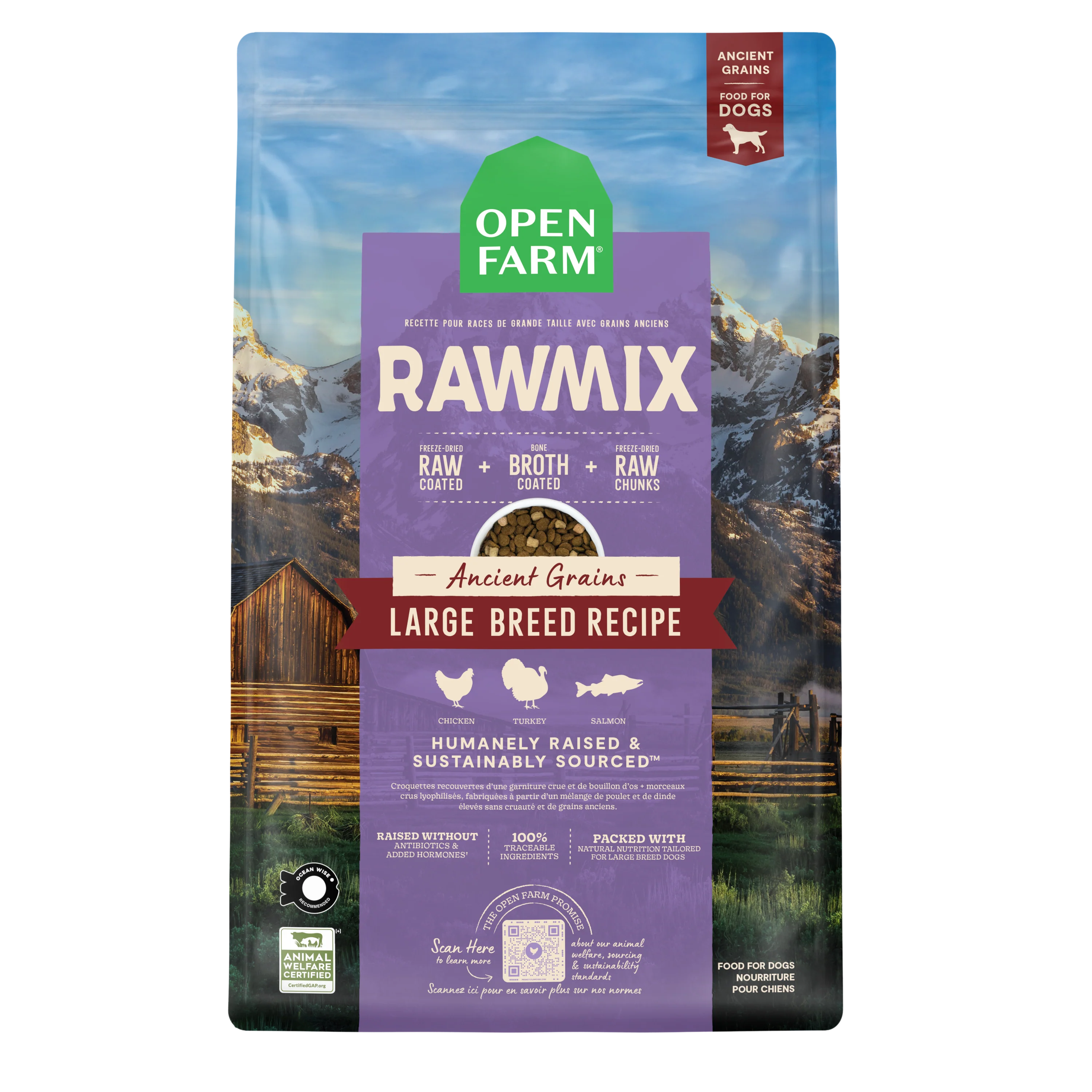 Open Farm Rawmix Large Breed With Ancient Grains Kibble For Dogs 20lb Bag