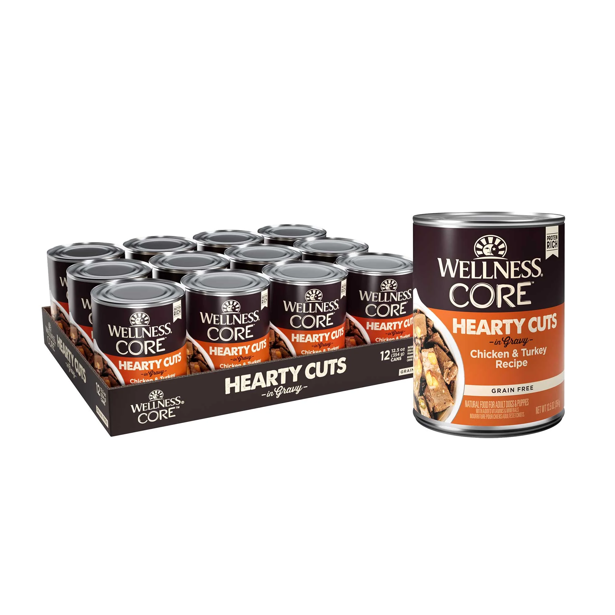Wellness CORE Hearty Cuts Natural Wet Grain Free Canned Dog Food Chicken & Turkey 12.5oz Can - Image 1