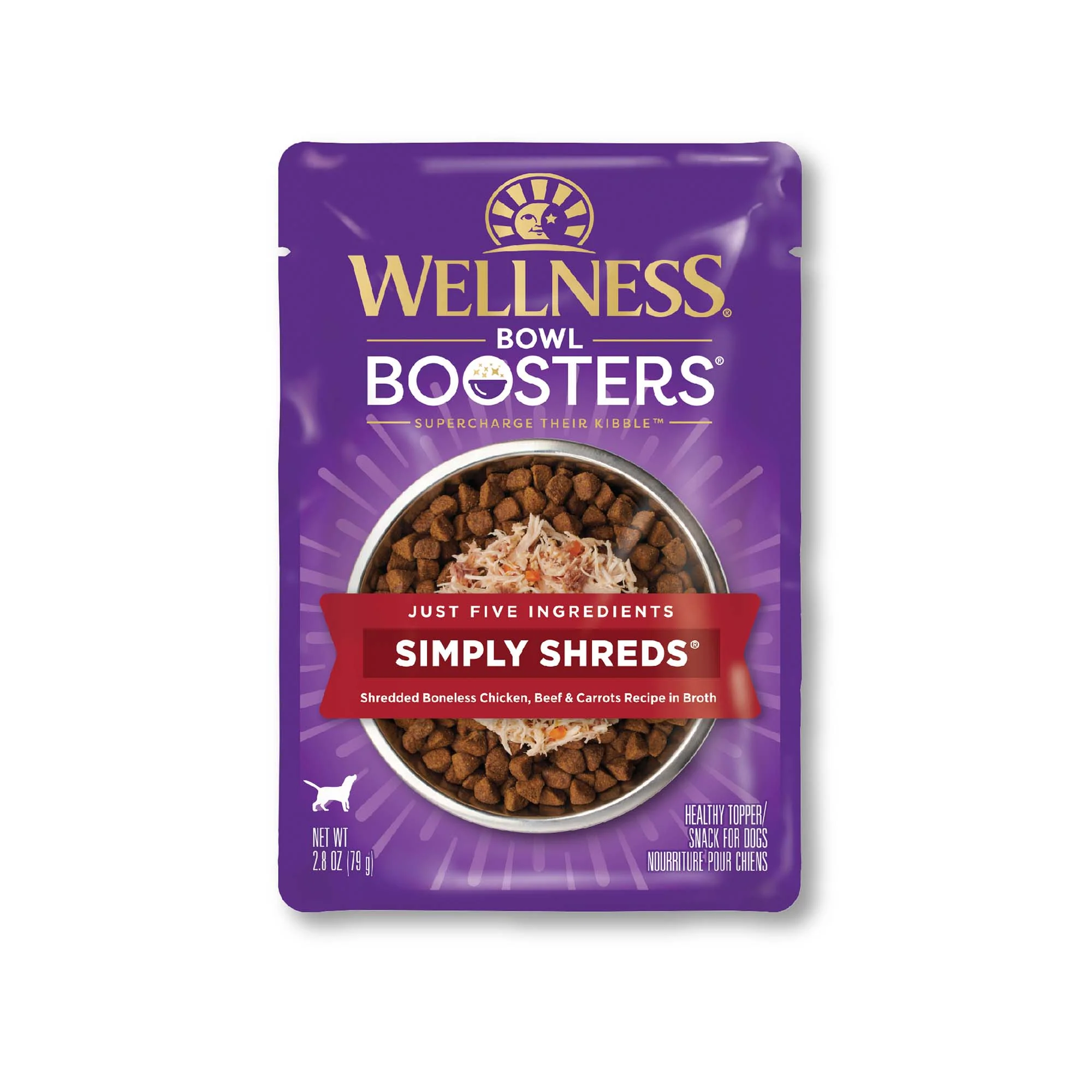 Wellness Bowl Boosters Simply Shreds Natural Grain Free Wet Dog Food Mixer or Topper Chicken Beef & Carrots 2.8oz Pouch - Image 1