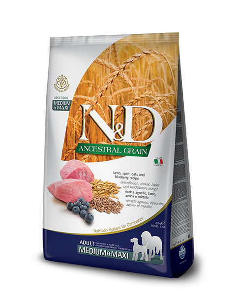 Farmina N&D Ancestral Grain Lamb & Blueberry Medium & Maxi Adult Dry Dog Food 5.5lb - Image 1