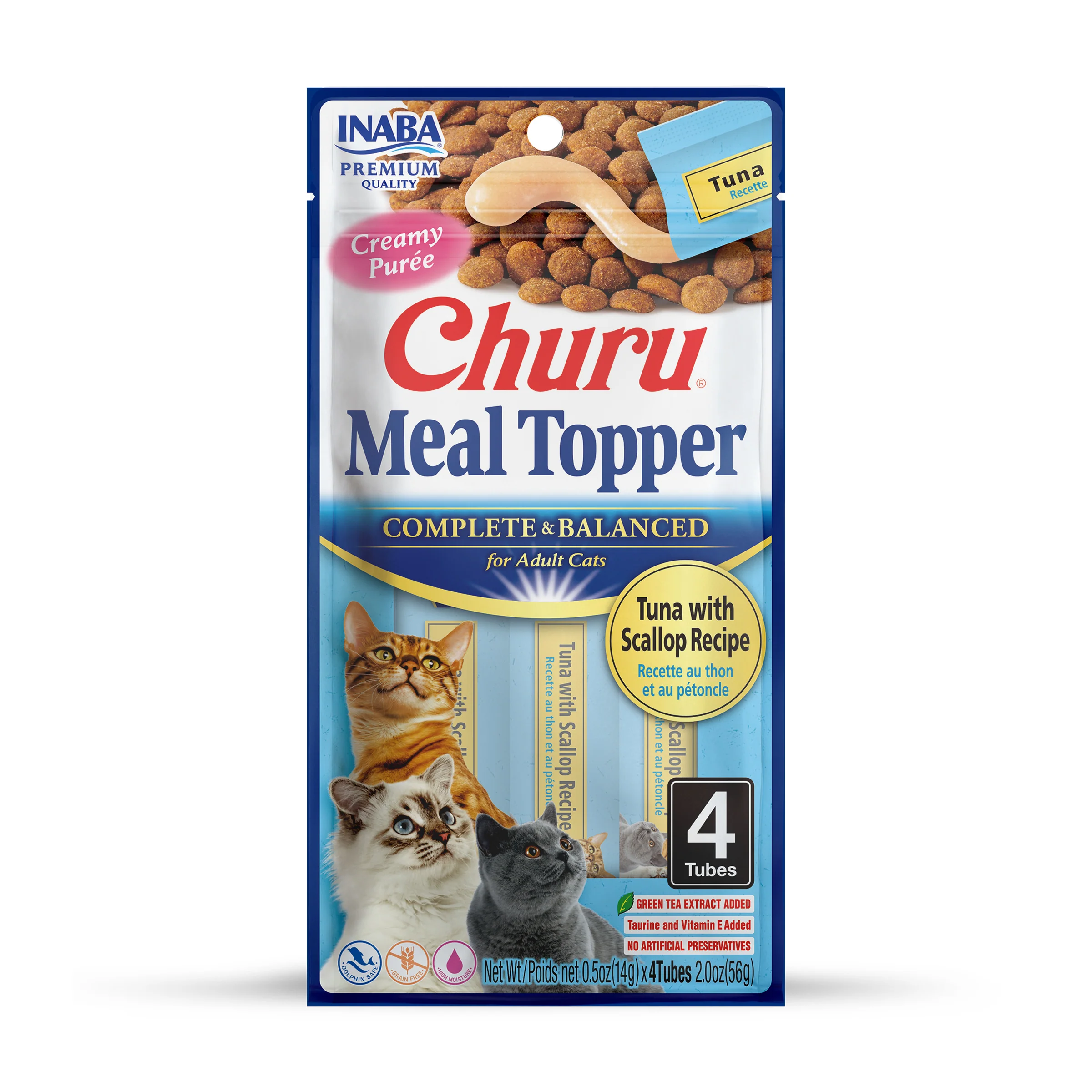 INABA Churu Purée Cat Food Topper, 0.5 Ounce Tube, 4 Tubes, Tuna with Scallop Recipe - Image 1
