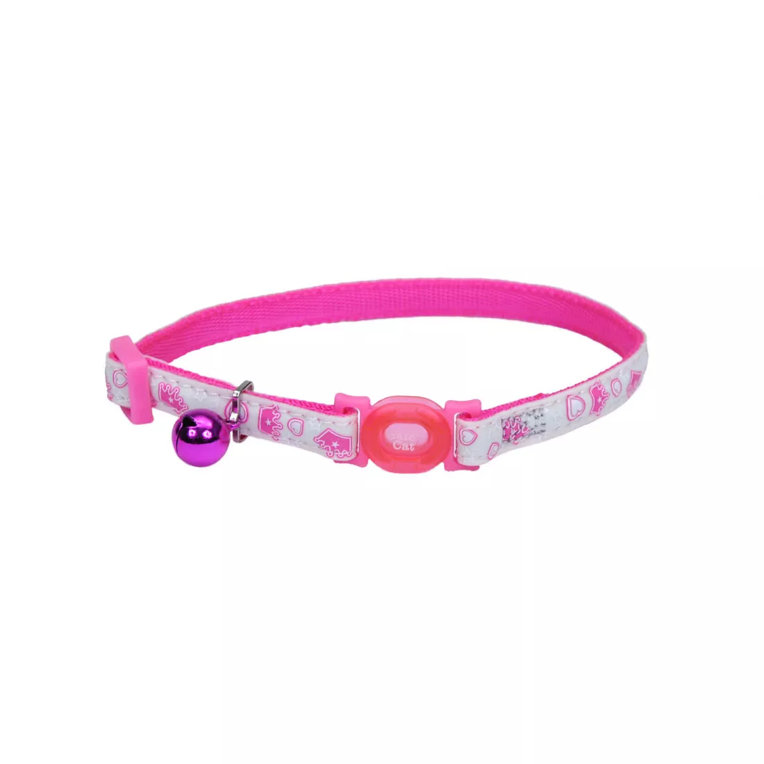 Coastal Safe Cat 3/8in Wide 8-12in Glow in the Dark Breakaway Collar Glowing Pink Crowns - Image 1