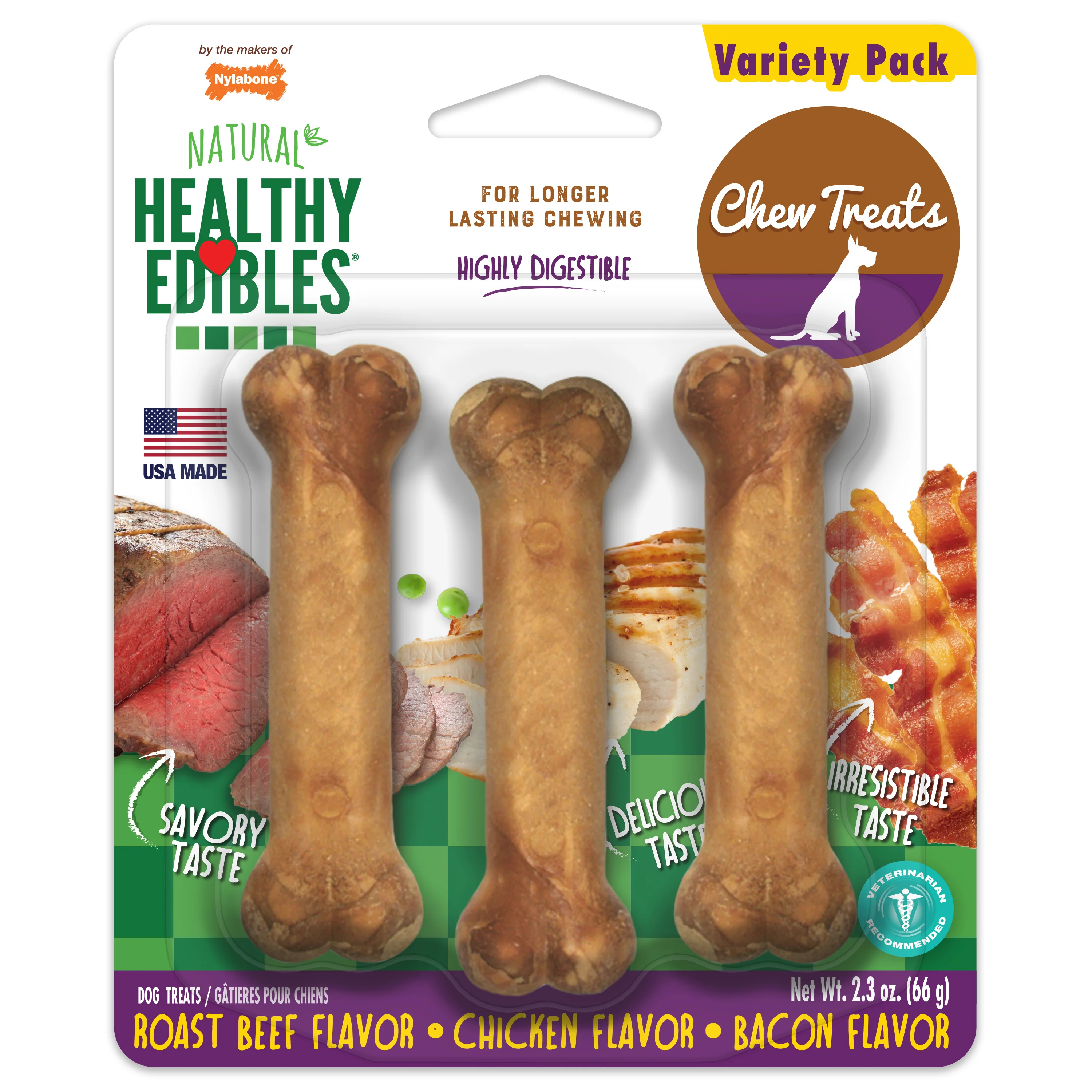 Nylabone Healthy Edibles Natural Long-Lasting Dog Chew Treats Variety Pack X-Small/Petite - Image 1