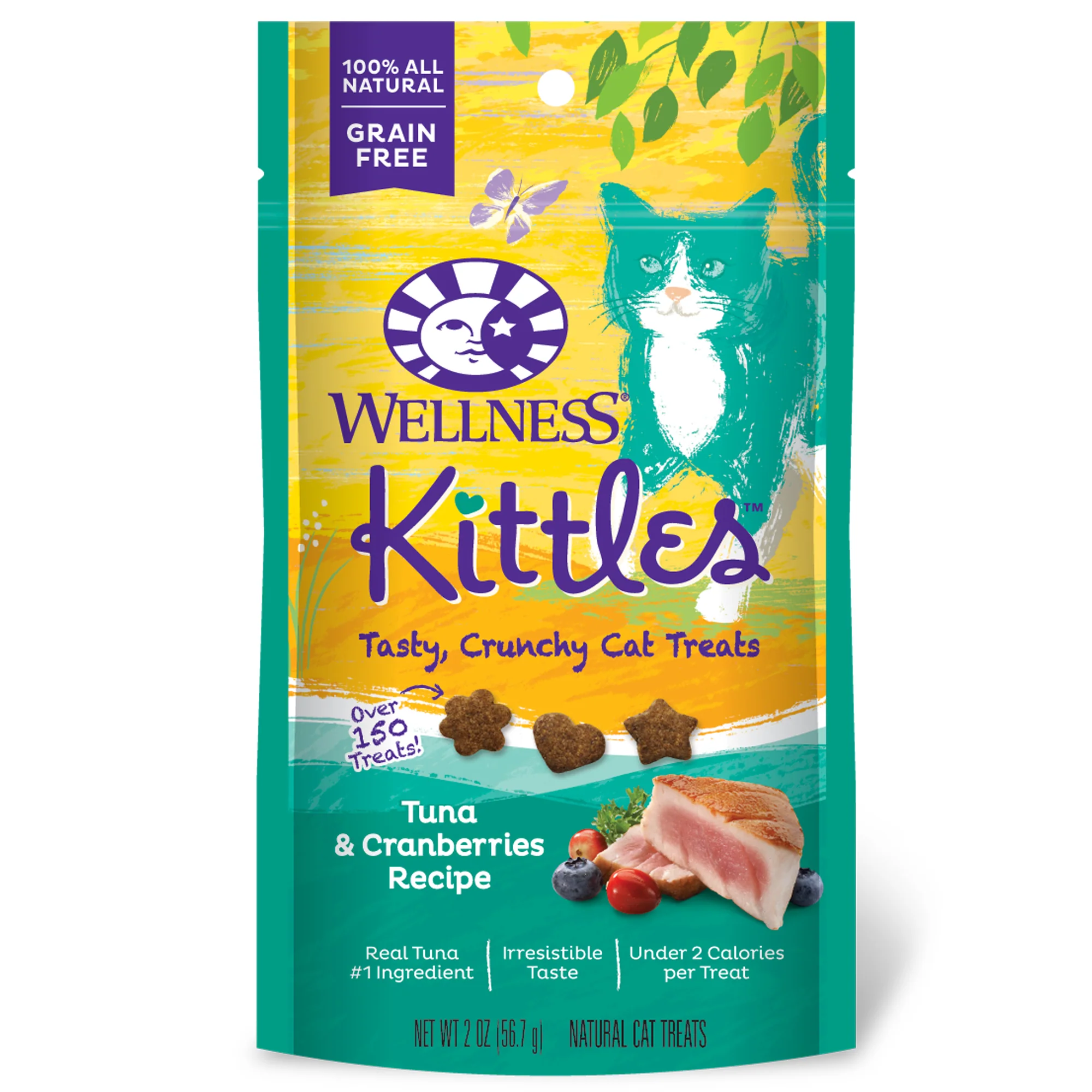 Wellness Kittles Crunchy Natural Grain Free Cat Treats Tuna & Cranberry 2oz Bag - Image 1