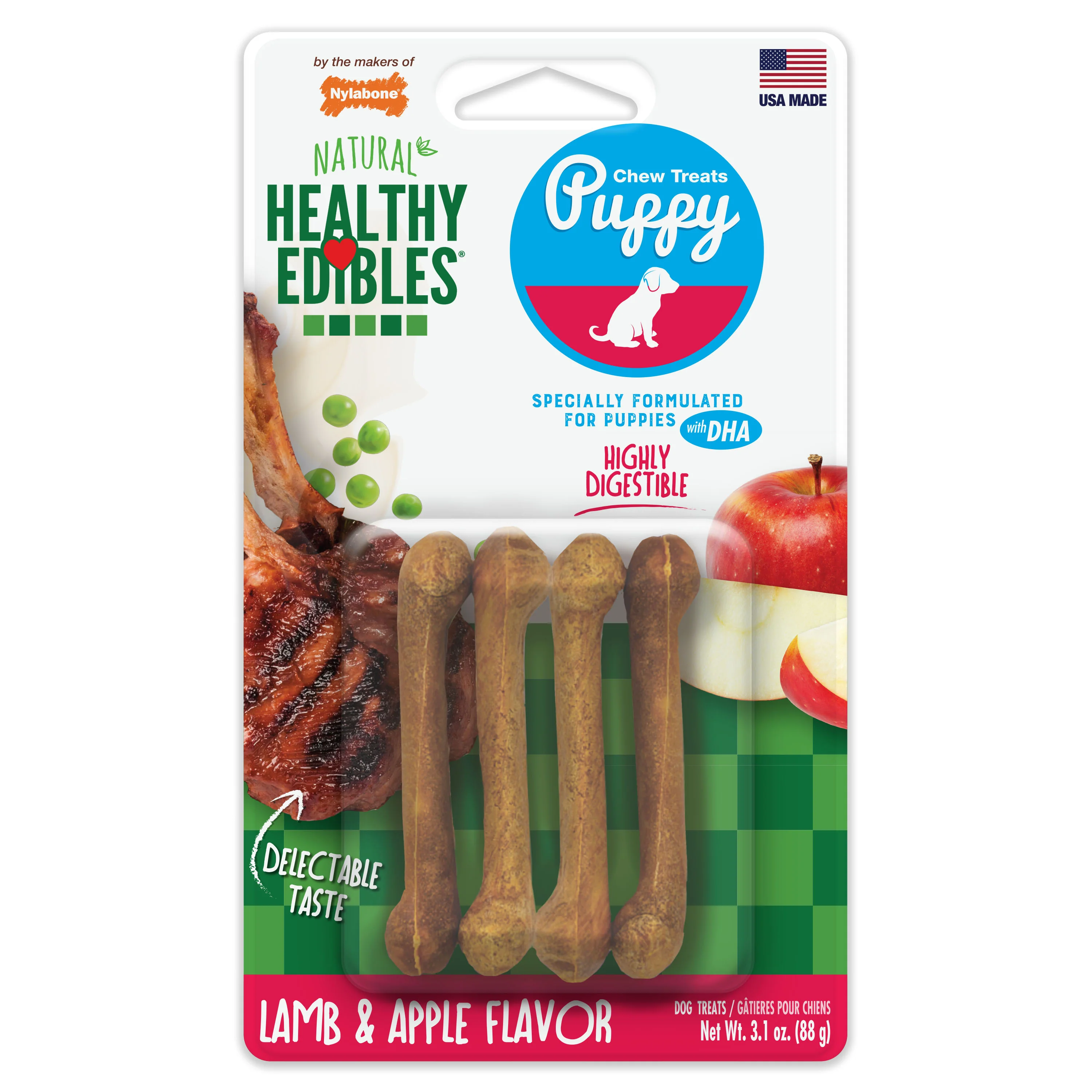 Nylabone Healthy Edibles Puppy Animal-Shaped Lamb & Apple Dog Chew Treats X-Small/Petite - Image 1