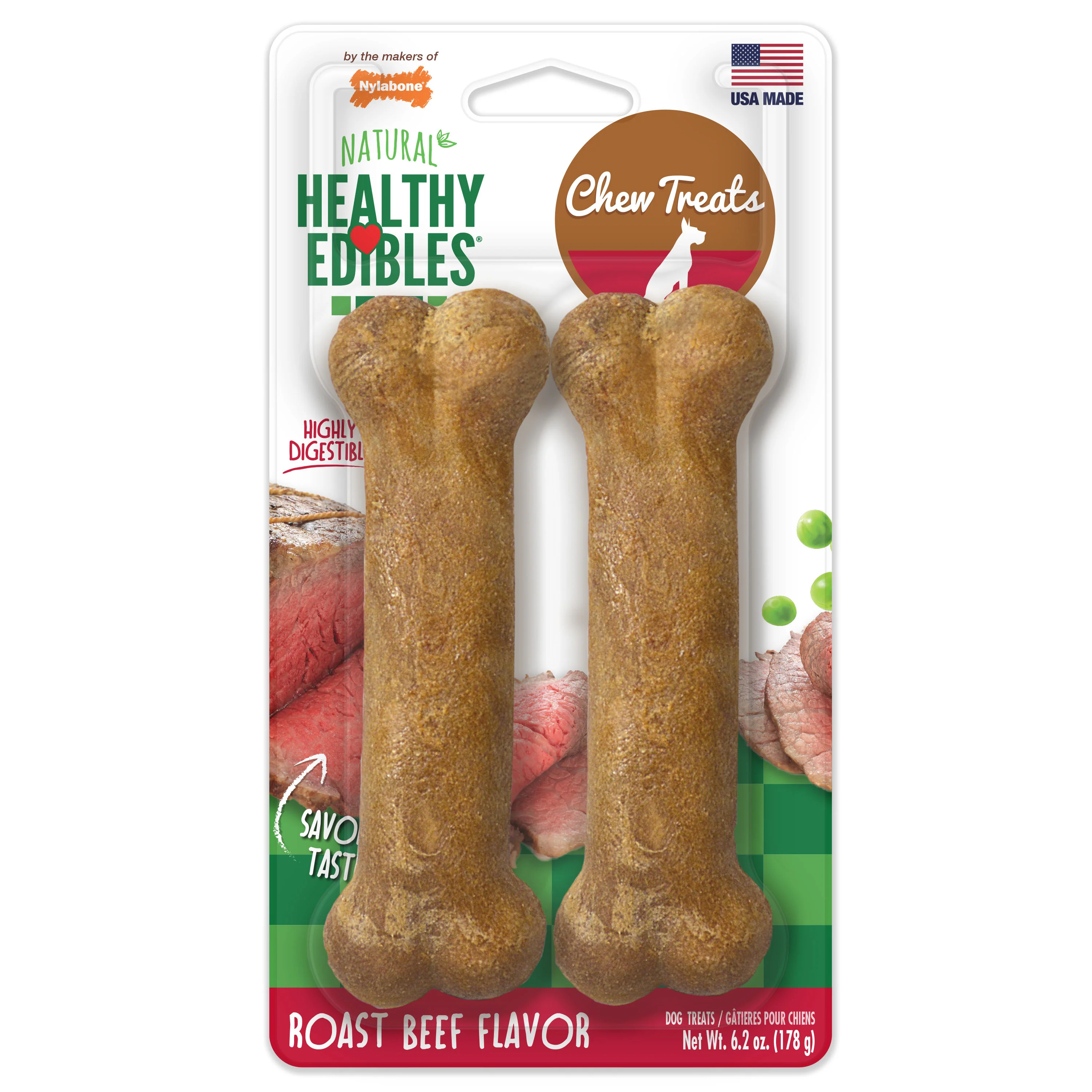 Nylabone Healthy Edibles All-Natural Long Lasting Roast Beef Dog Chew Treats Medium/Wolf - Image 1