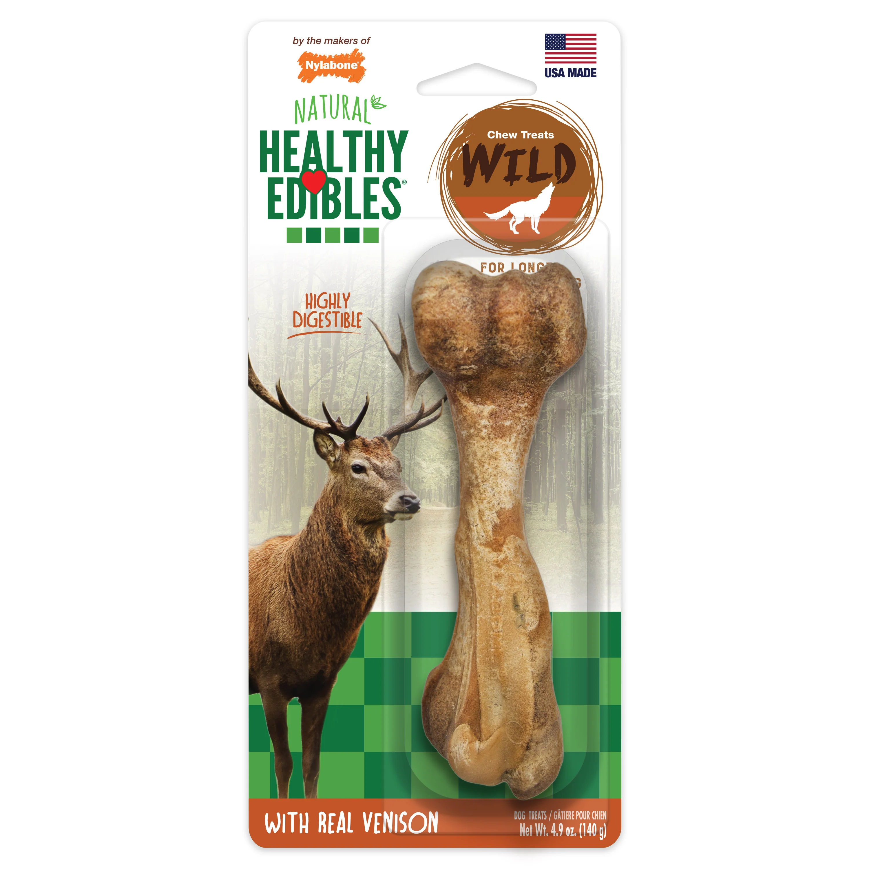 Nylabone Healthy Edibles WILD Natural Long Lasting Venison Dog Chew Treats - Image 1