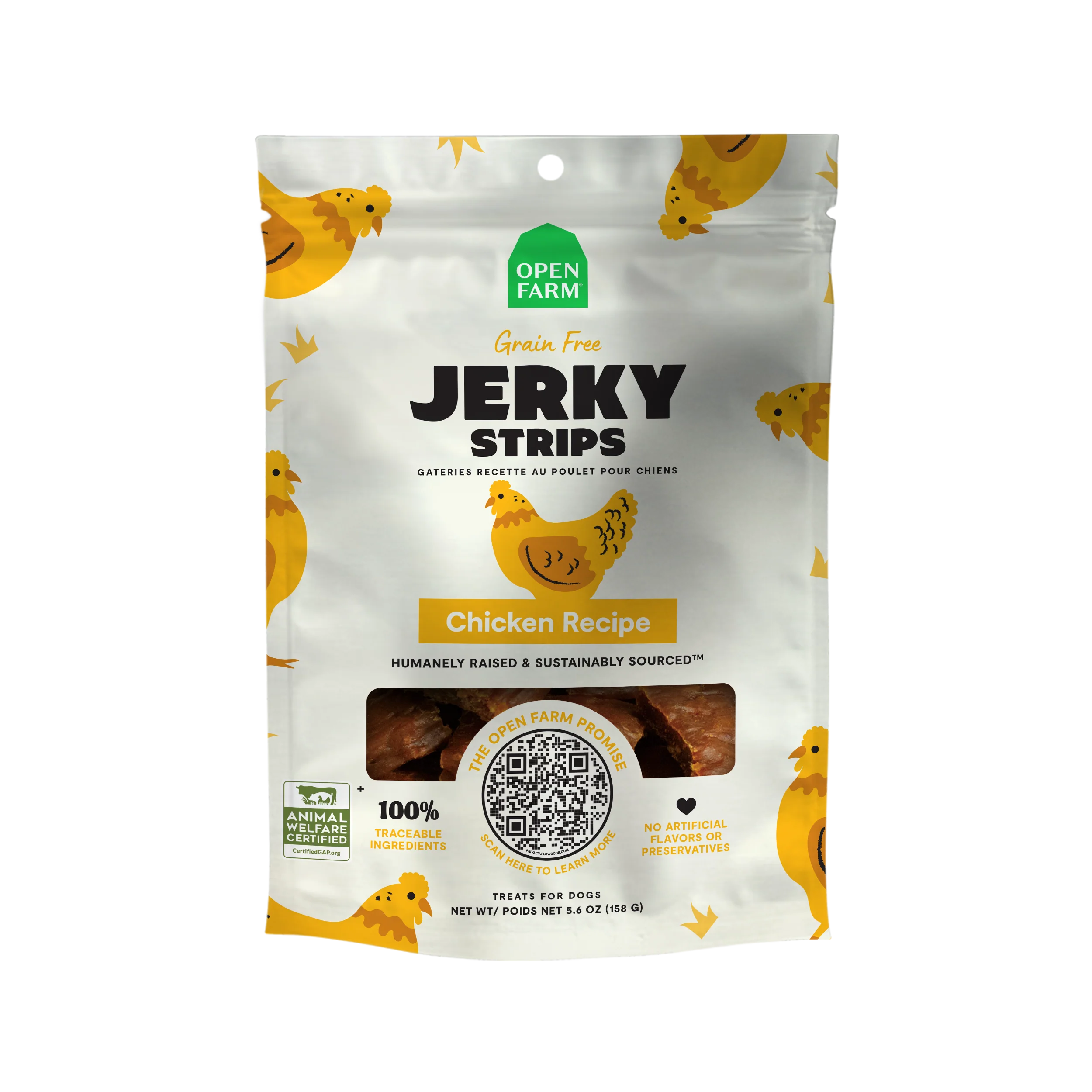 Open Farm Chicken Jerky Strips For Dogs 5.6oz Bag