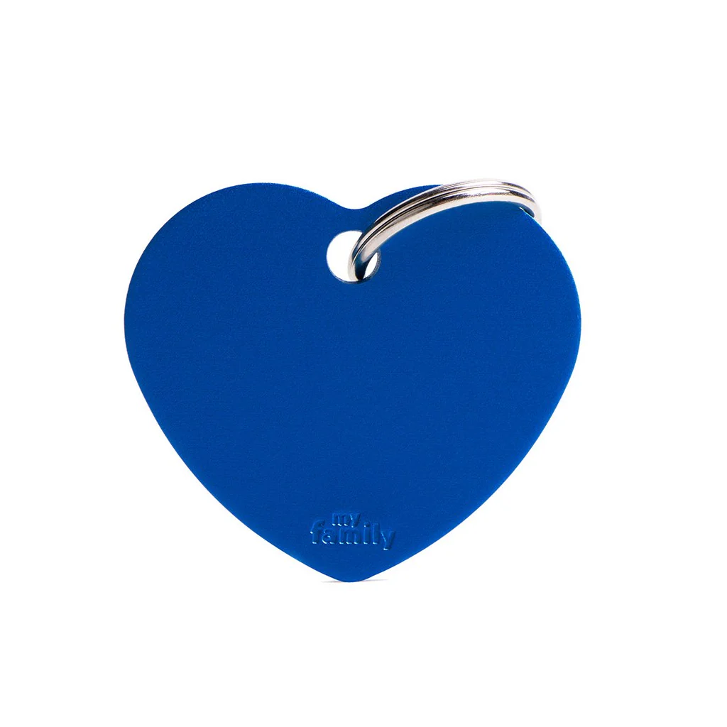 My Family ID Basic Big Aluminum Blue Heart ID Tag - Image 1