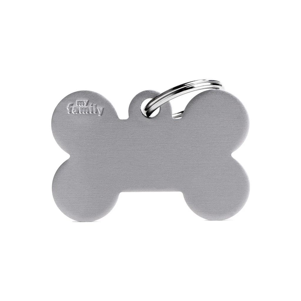 My Family ID Basic Big Aluminum Gray Bone ID Tag - Image 1