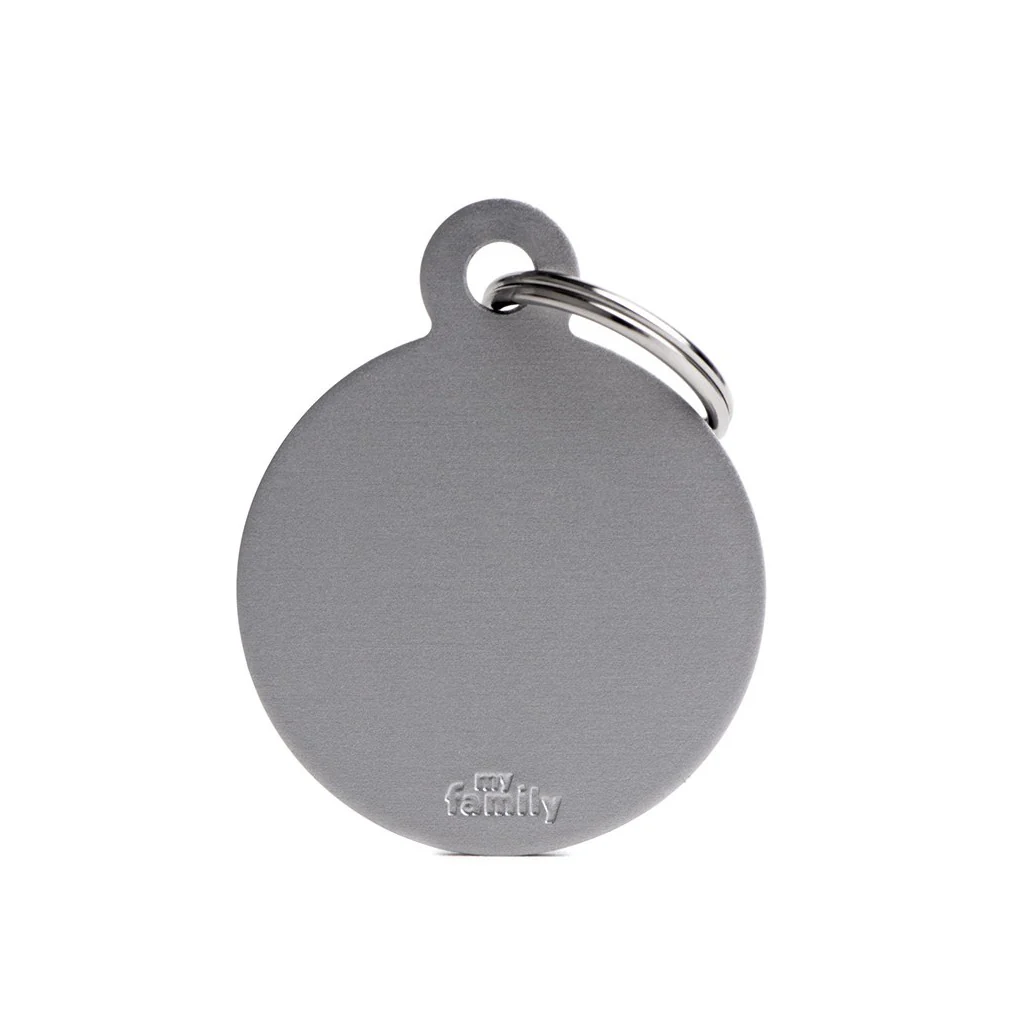 My Family ID Basic Big Aluminum Gray Circle ID Tag - Image 1