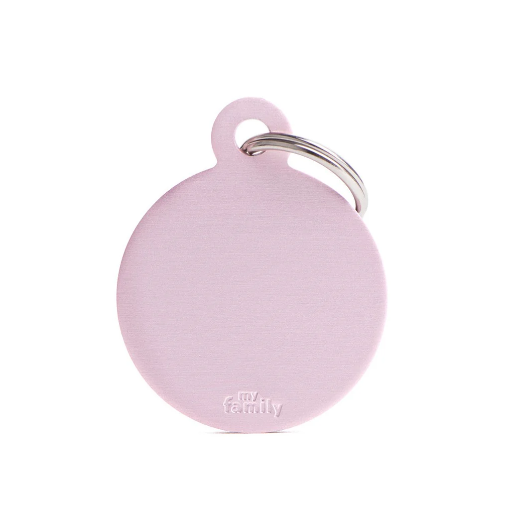 My Family ID Basic Big Aluminum Pink Circle ID Tag - Image 1