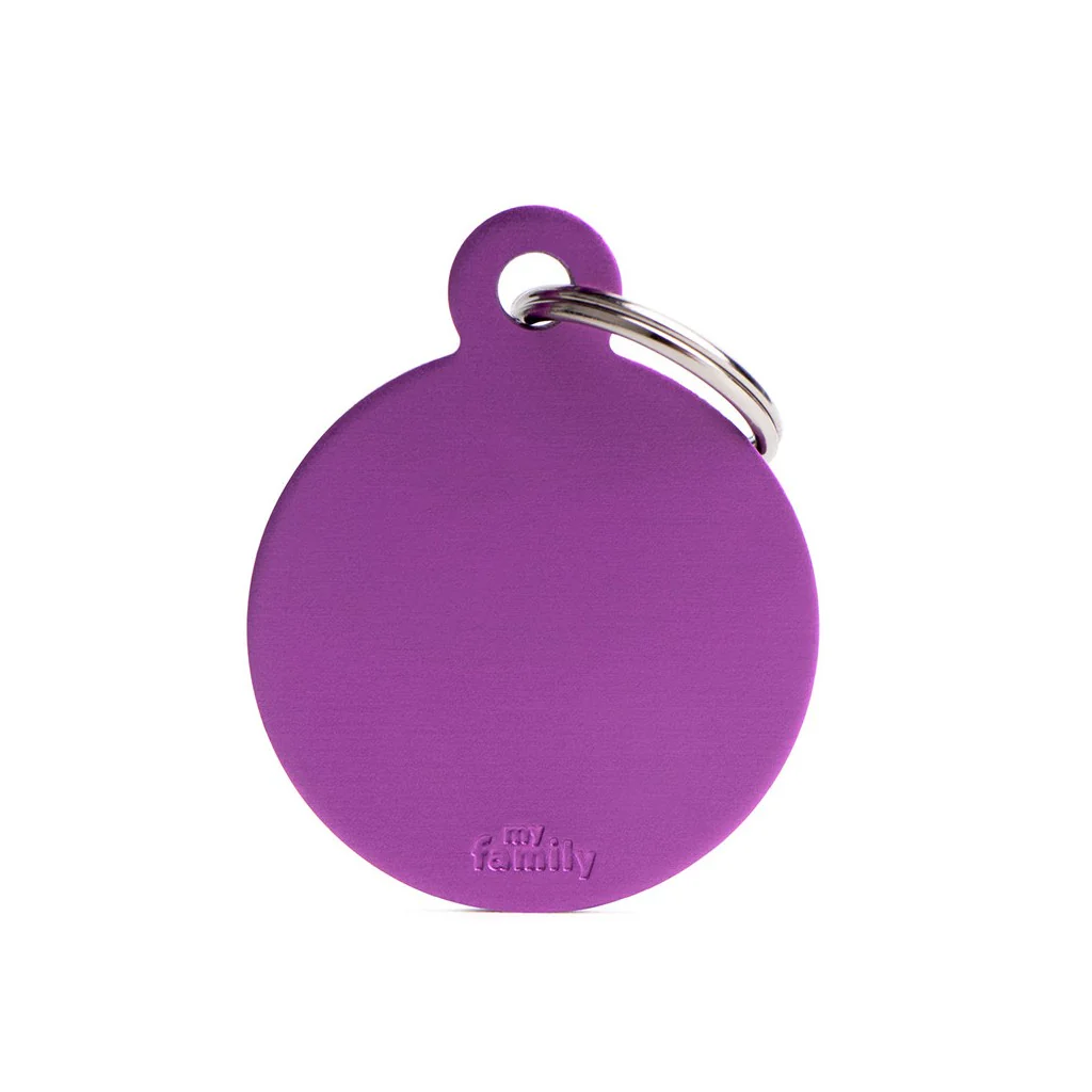 My Family ID Basic Big Aluminum Purple Circle ID Tag - Image 1