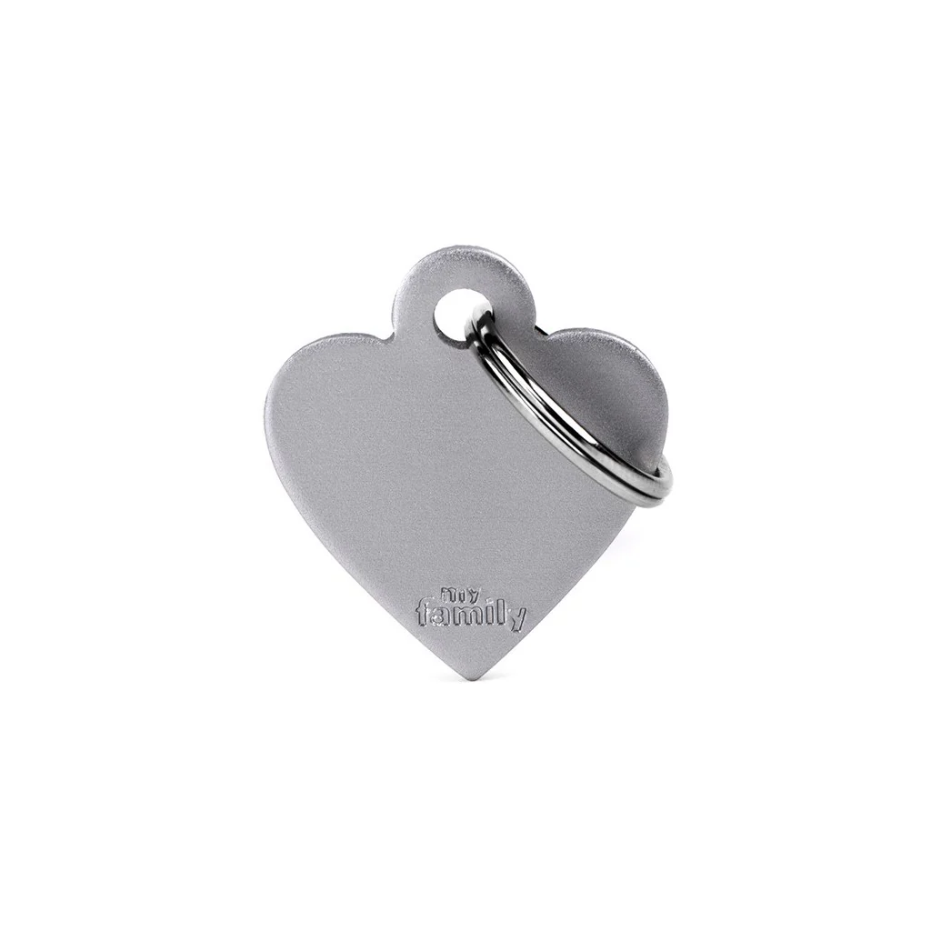 My Family ID Basic Small Aluminum Gray Heart ID Tag - Image 1