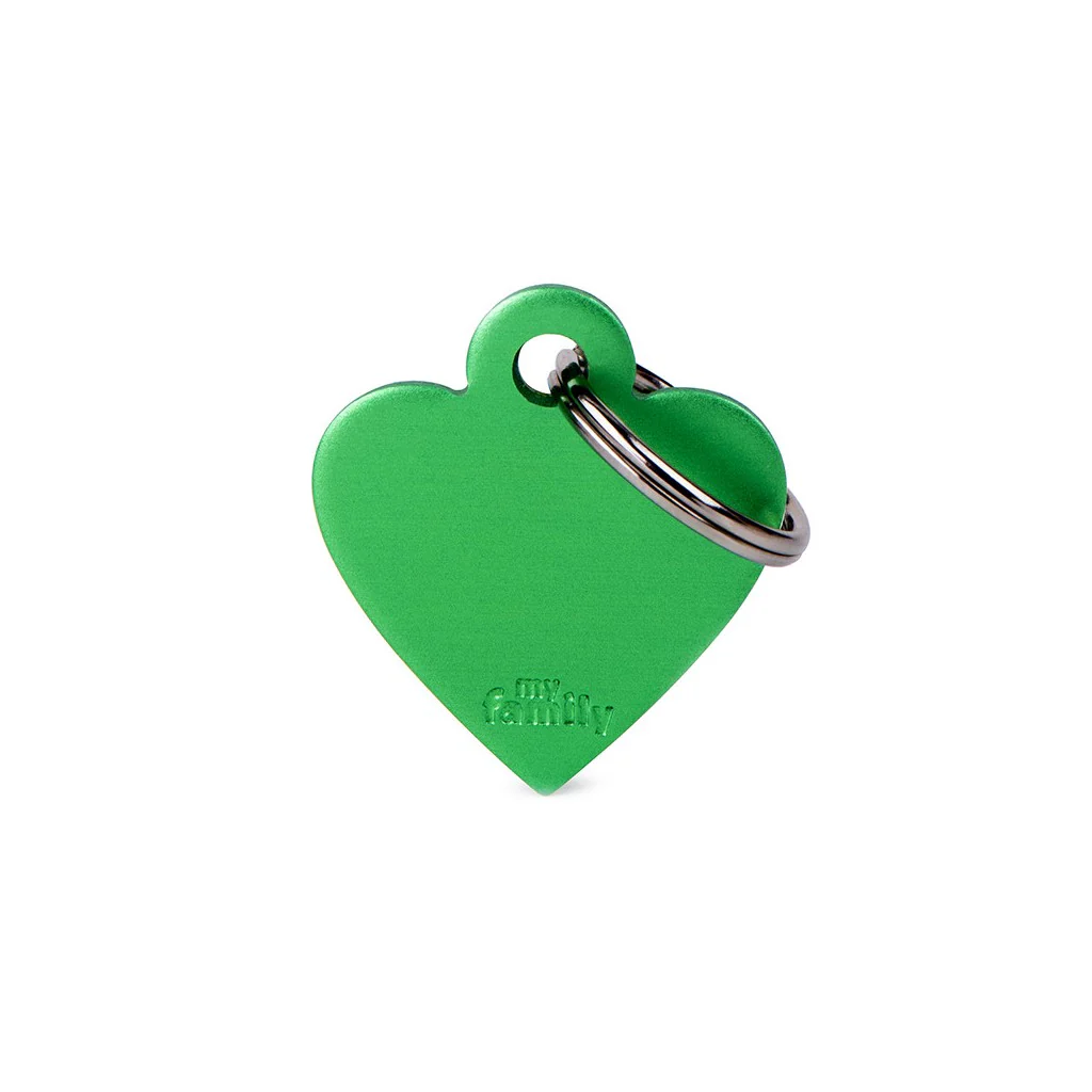 My Family ID Basic Small Aluminum Green Heart ID Tag - Image 1