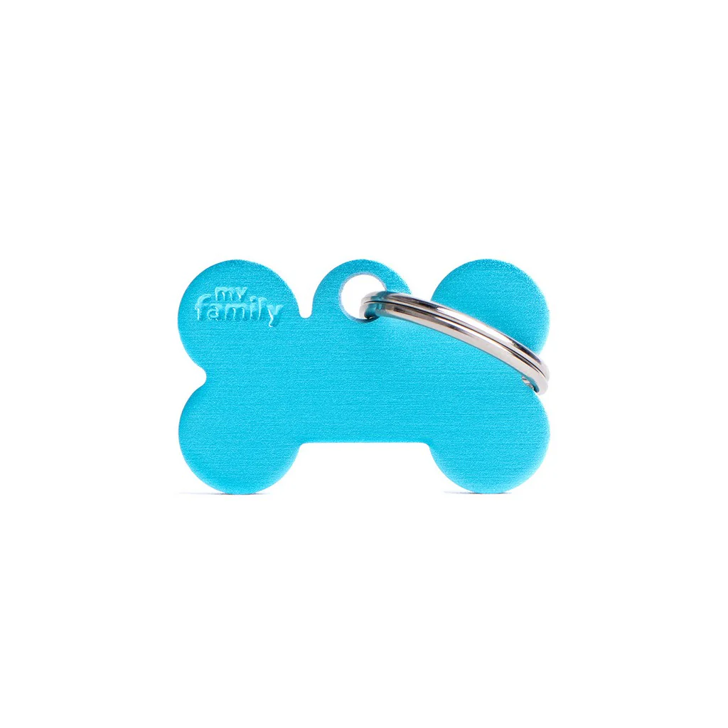 My Family ID Basic Small Aluminum Light Blue Bone ID Tag - Image 1