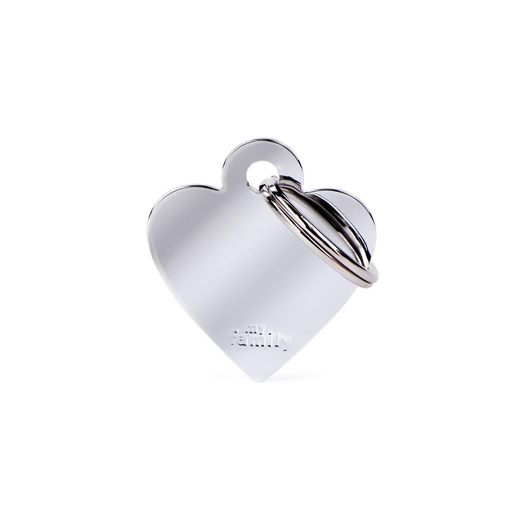 My Family ID Basic Small Heart ID Tag in Chrome-Plated Brass - Image 1
