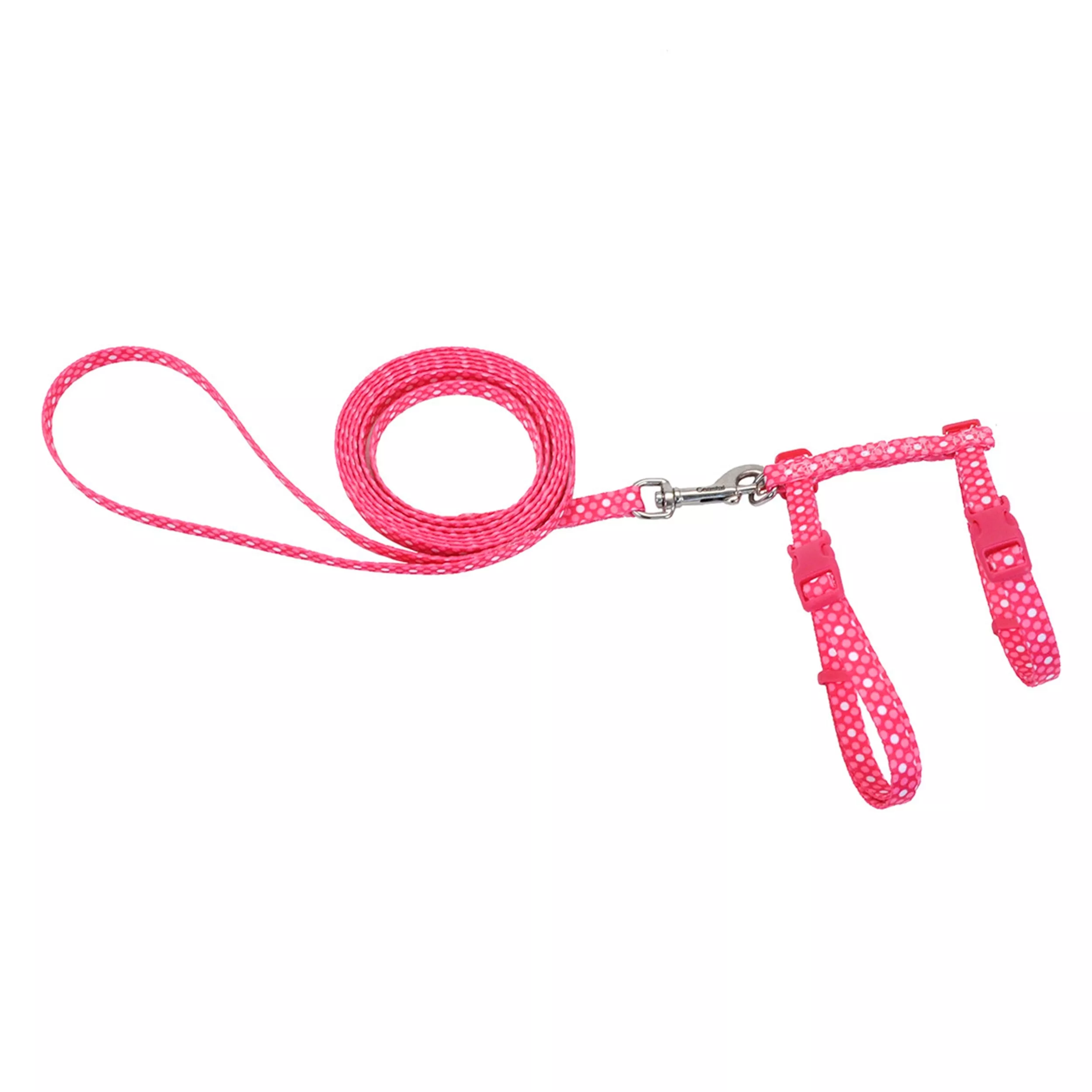 Coastal Figure "H" Fashion 3/8in Wide 10-18in Adjustable Cat Harness and Leash Combo Pink Dots - Image 1