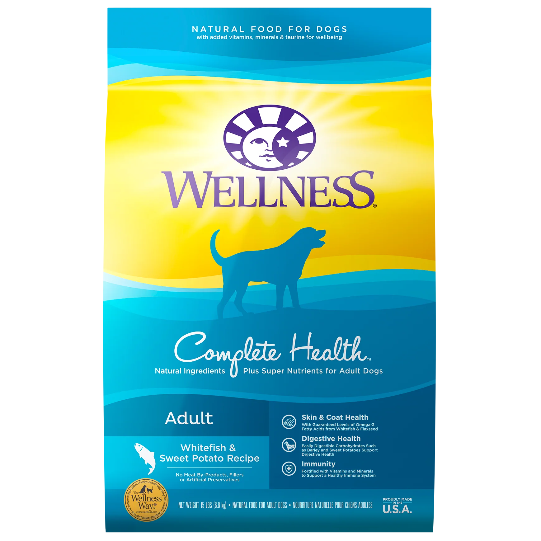 Wellness Complete Health Natural Dry Dog Food Whitefish & Sweet Potato 15lb Bag - Image 1