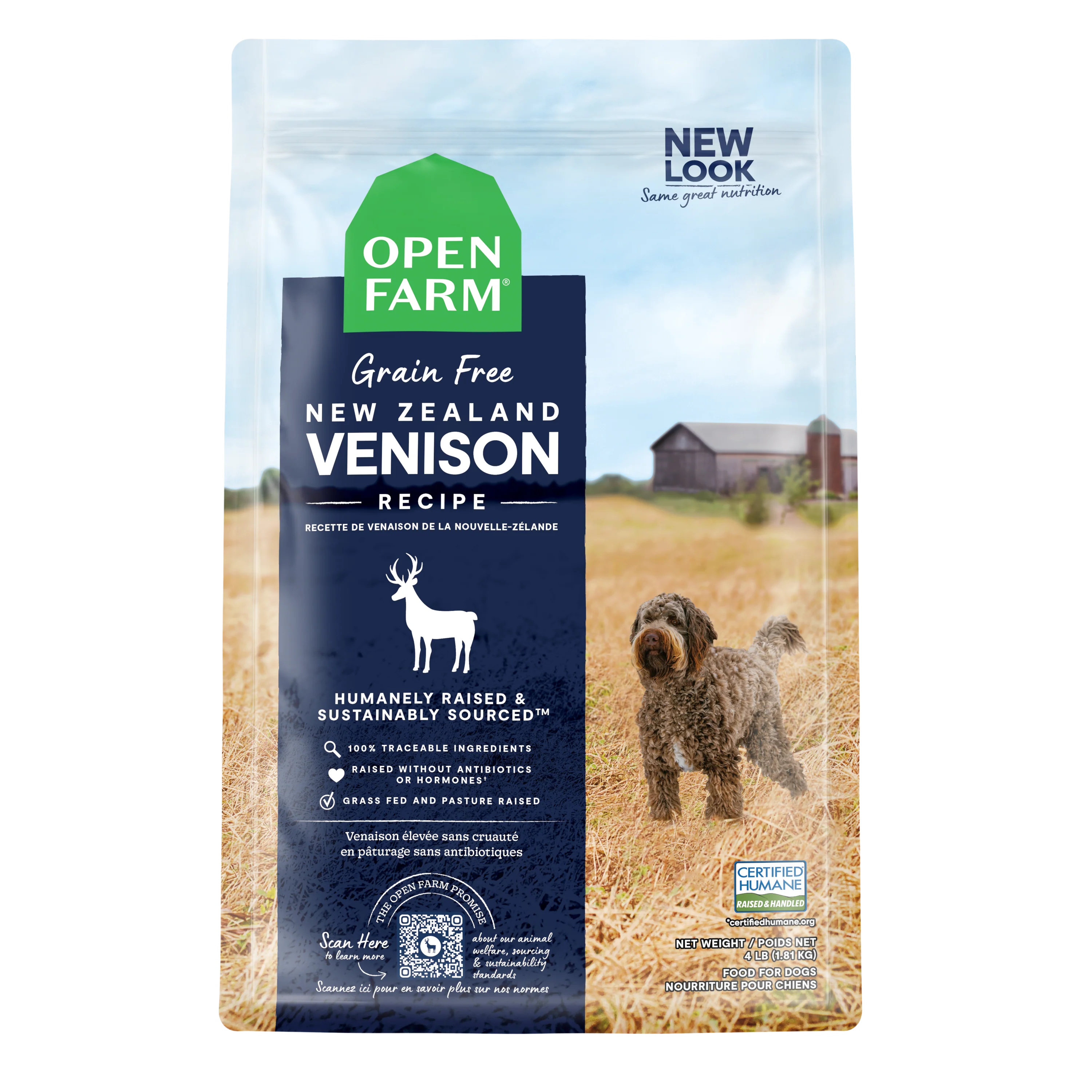 Open Farm New Zealand Venison Recipe Grain Free Kibble For Dogs 4lb Bag